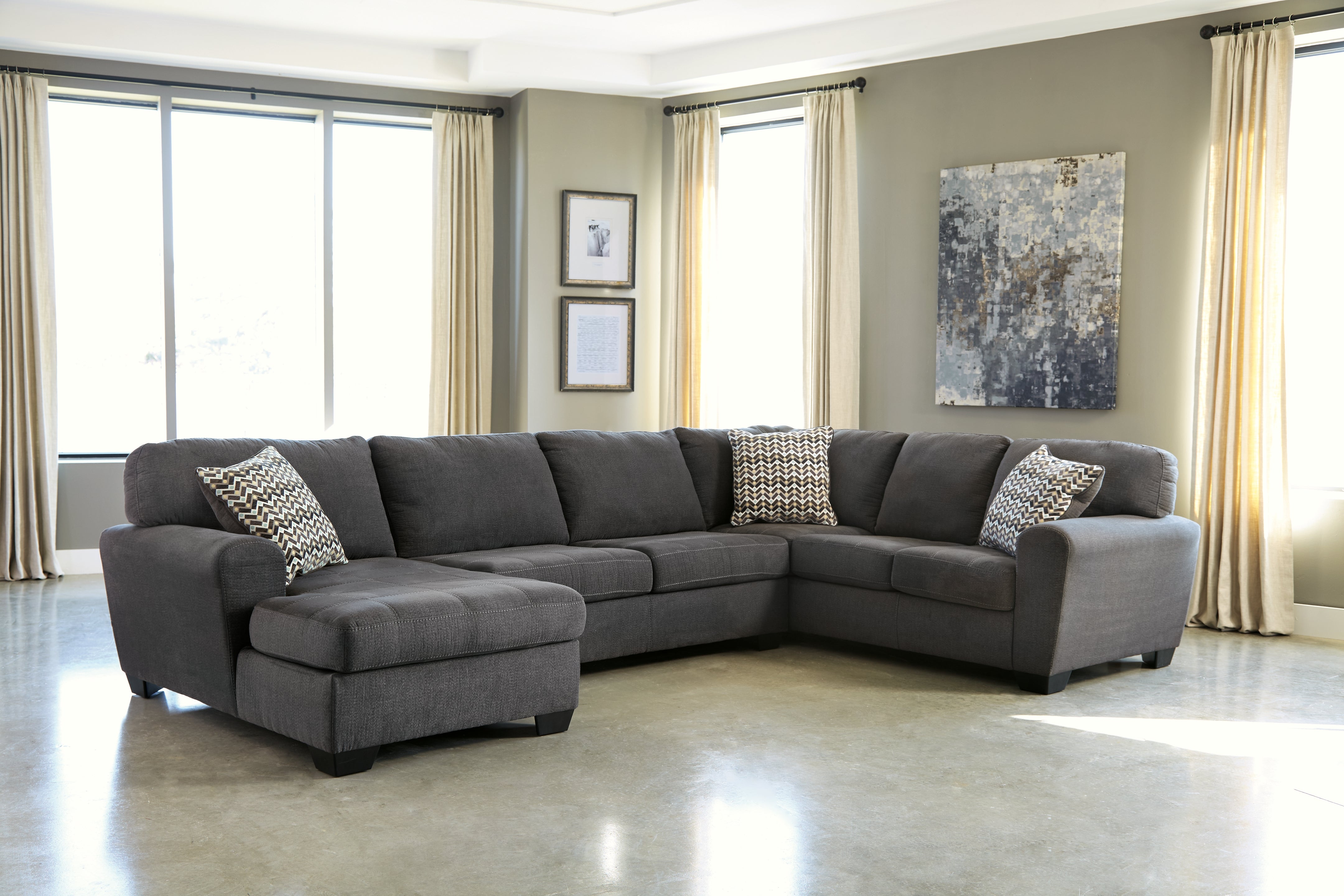 Fine Furniture & Decor - Ashley Furniture - Ambee Sectional - RAF 3-Piece Sectional with Chaise / Slate - 28620S1