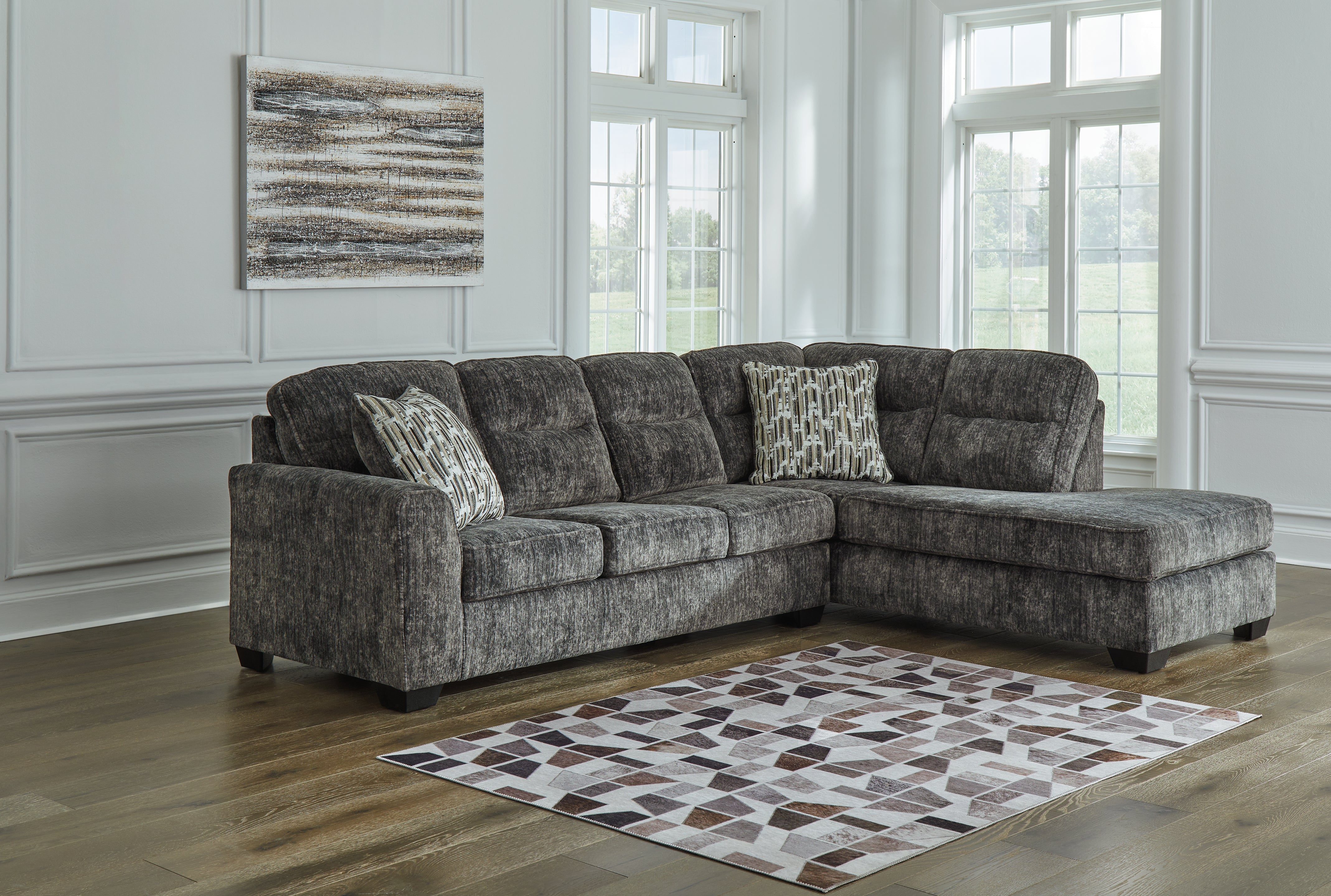 Fine Furniture & Decor - Ashley Furniture - Lonoke Sectional - RAF 2-Piece Sectional with Chaise / Gunmetal - 50504S1