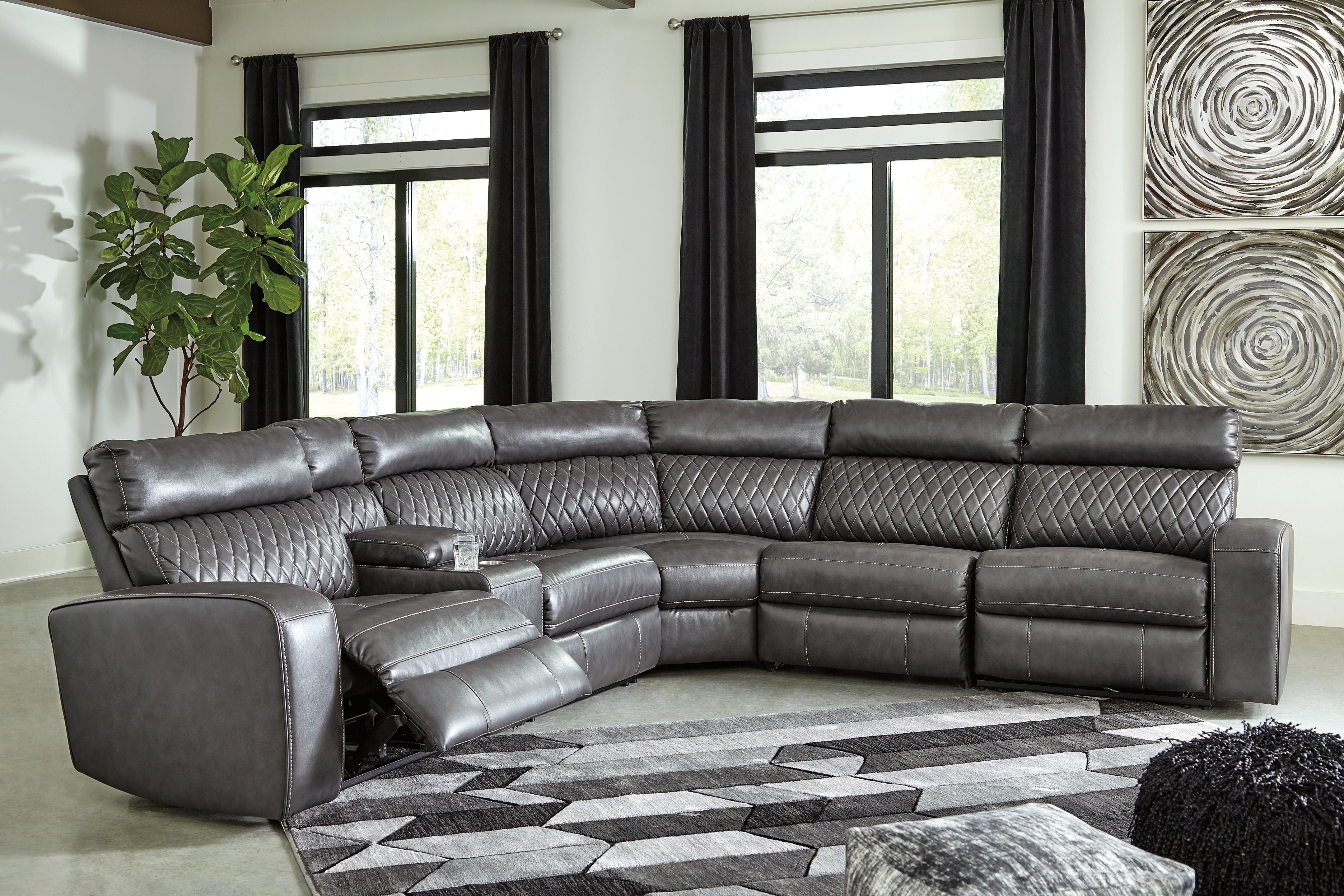 Fine Furniture & Decor - Ashley Furniture - Samperstone Sectional - 2-Piece Power Reclining Sectional Loveseat / Gray - 55203S5