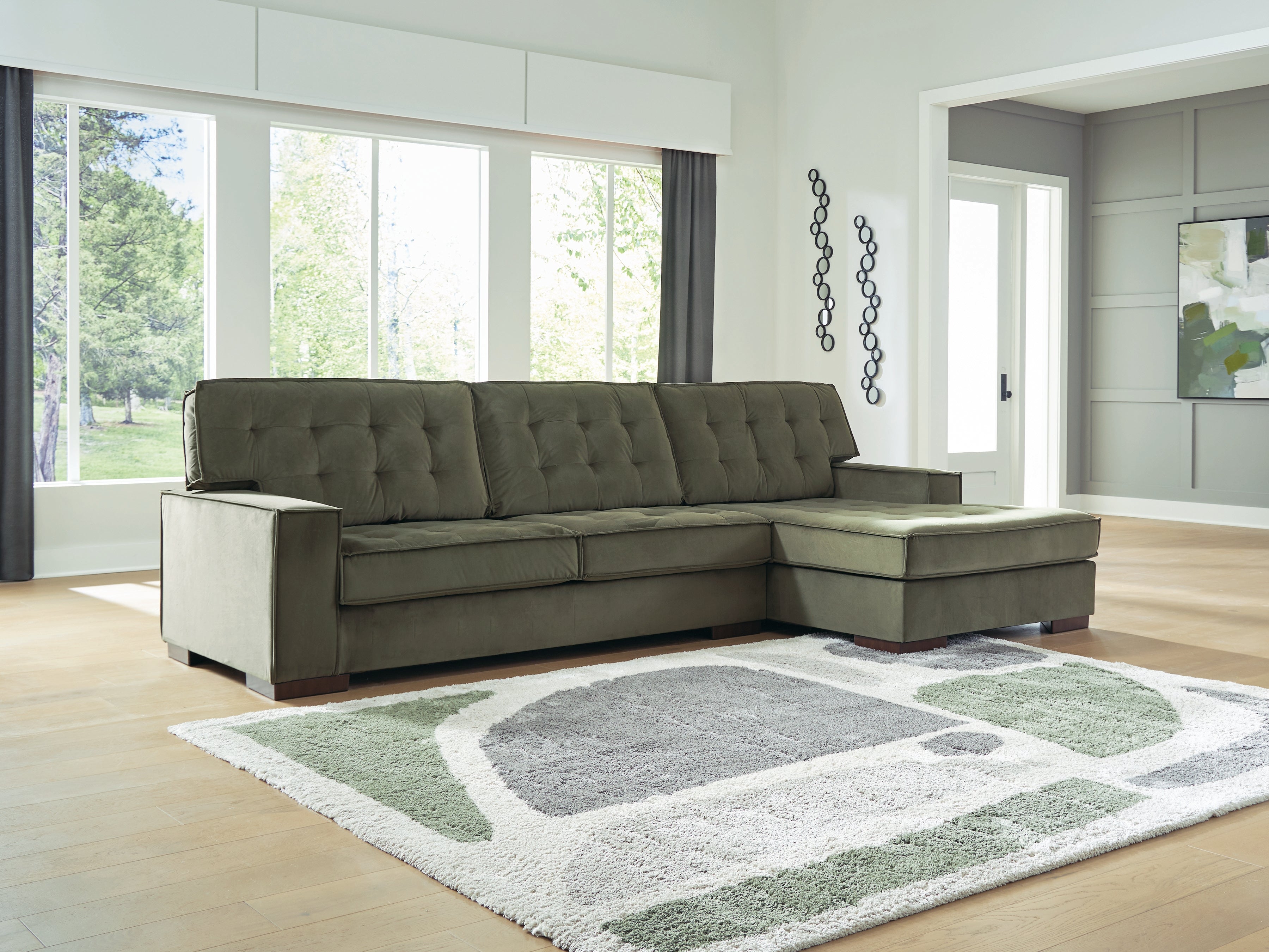Fine Furniture & Decor - Ashley Furniture - Caspian-Town Sectional - LAF 2-Piece Sectional with Chaise / Olive - PC61702S2