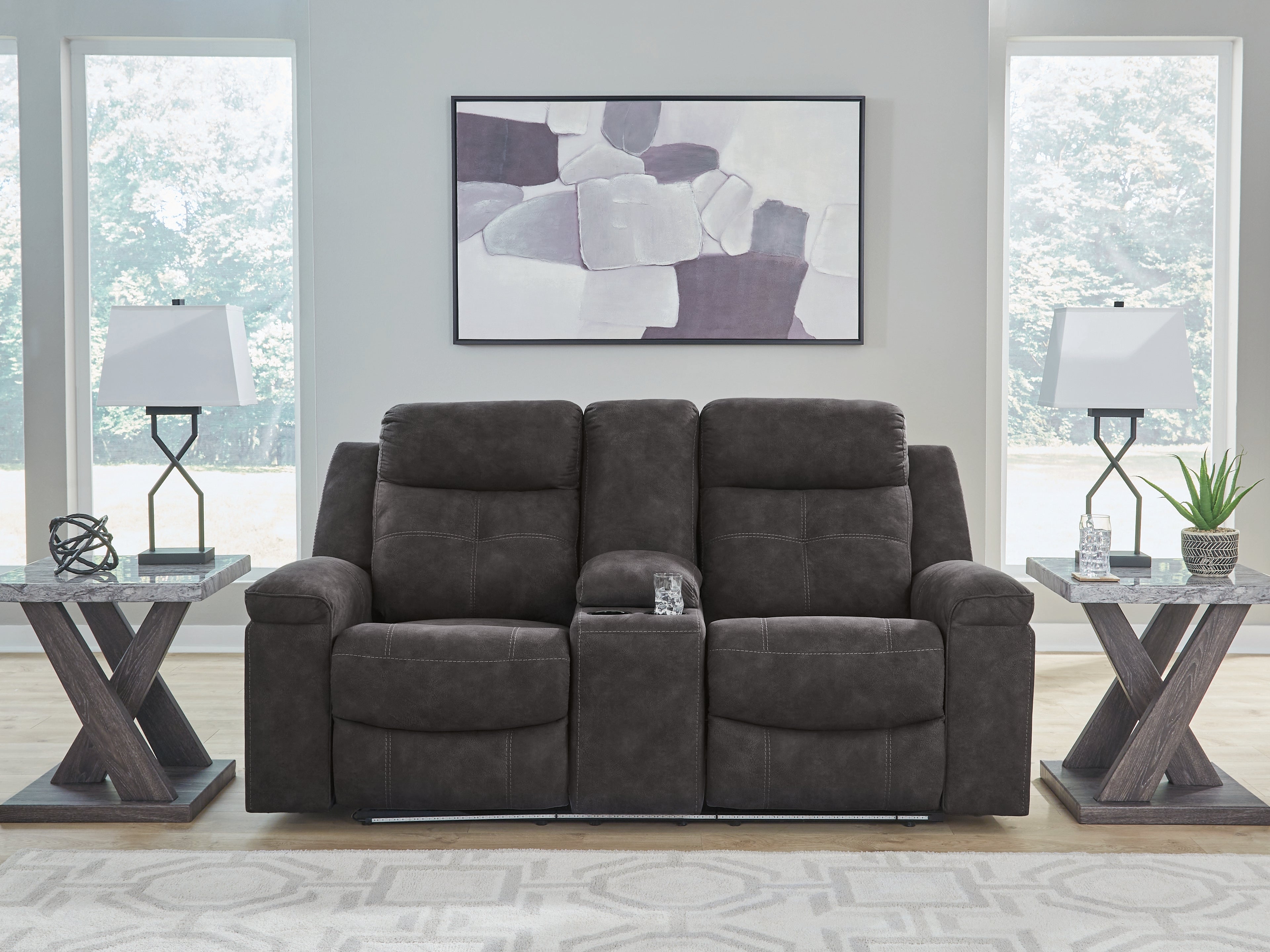 Fine Furniture & Decor - Ashley Furniture - Brysonview Living Room - DBL Rec Loveseat w/Console / Charcoal - 6360594