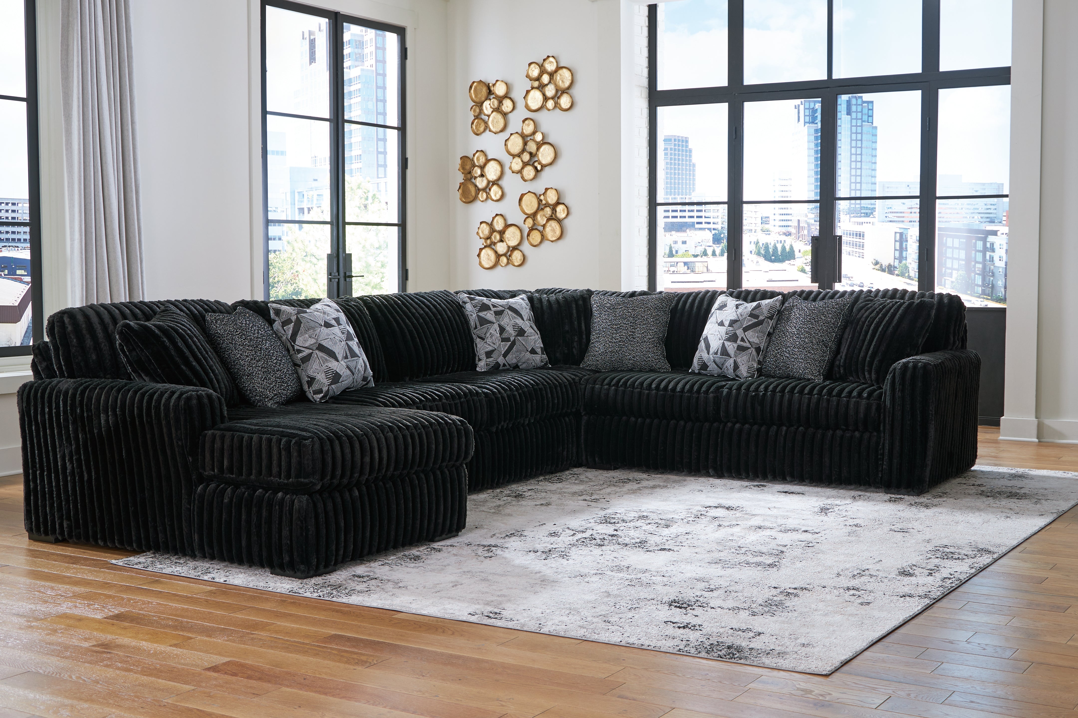 Fine Furniture & Decor - Ashley Furniture - Midnight-Madness Sectional - LAF 3-Piece Sectional with Chaise / Onyx - 98103S9