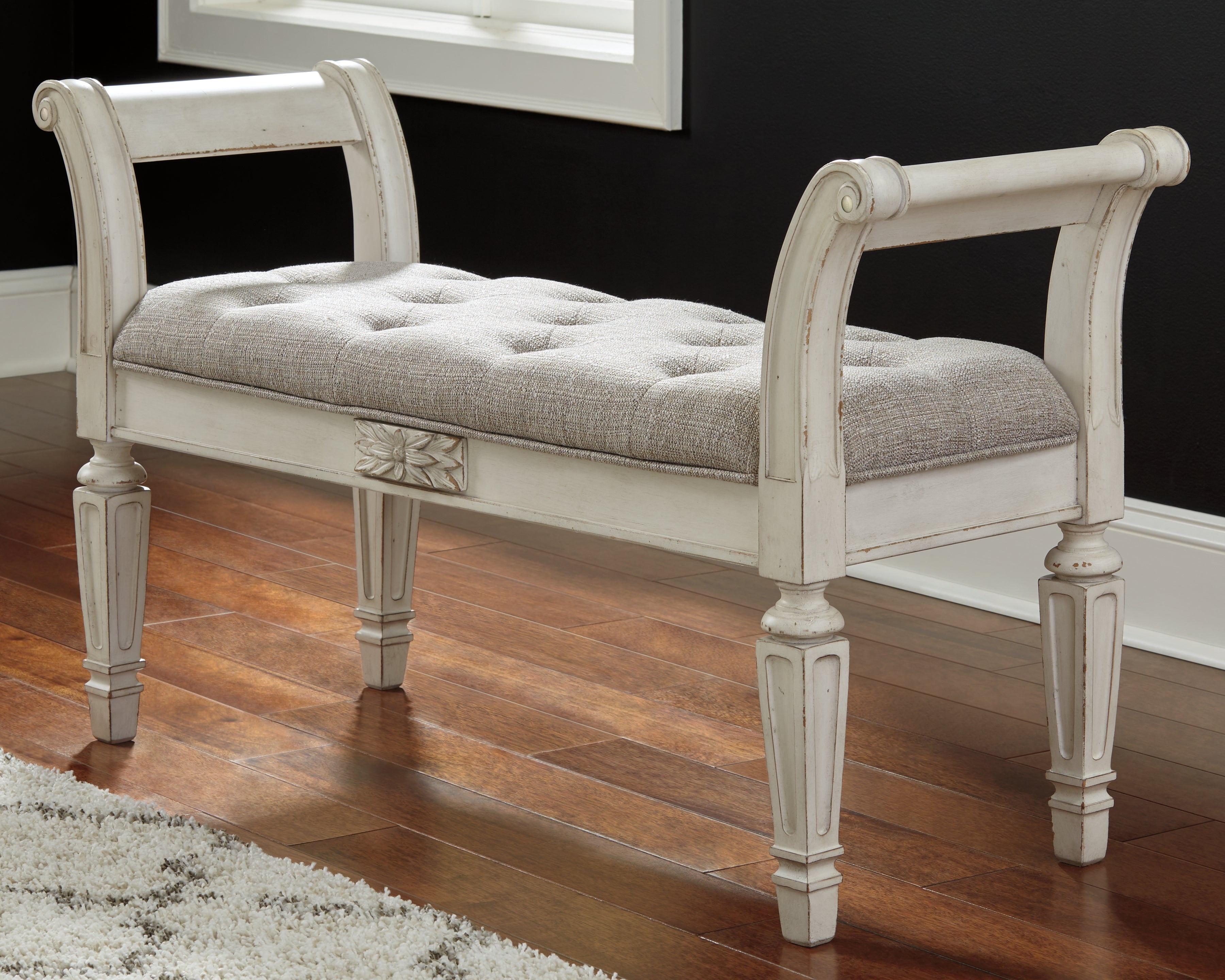 Fine Furniture & Decor - Ashley Furniture - Realyn Accent Bench - Accent Bench / Antique White / 46"W x 16"D x 26"H - A3000157