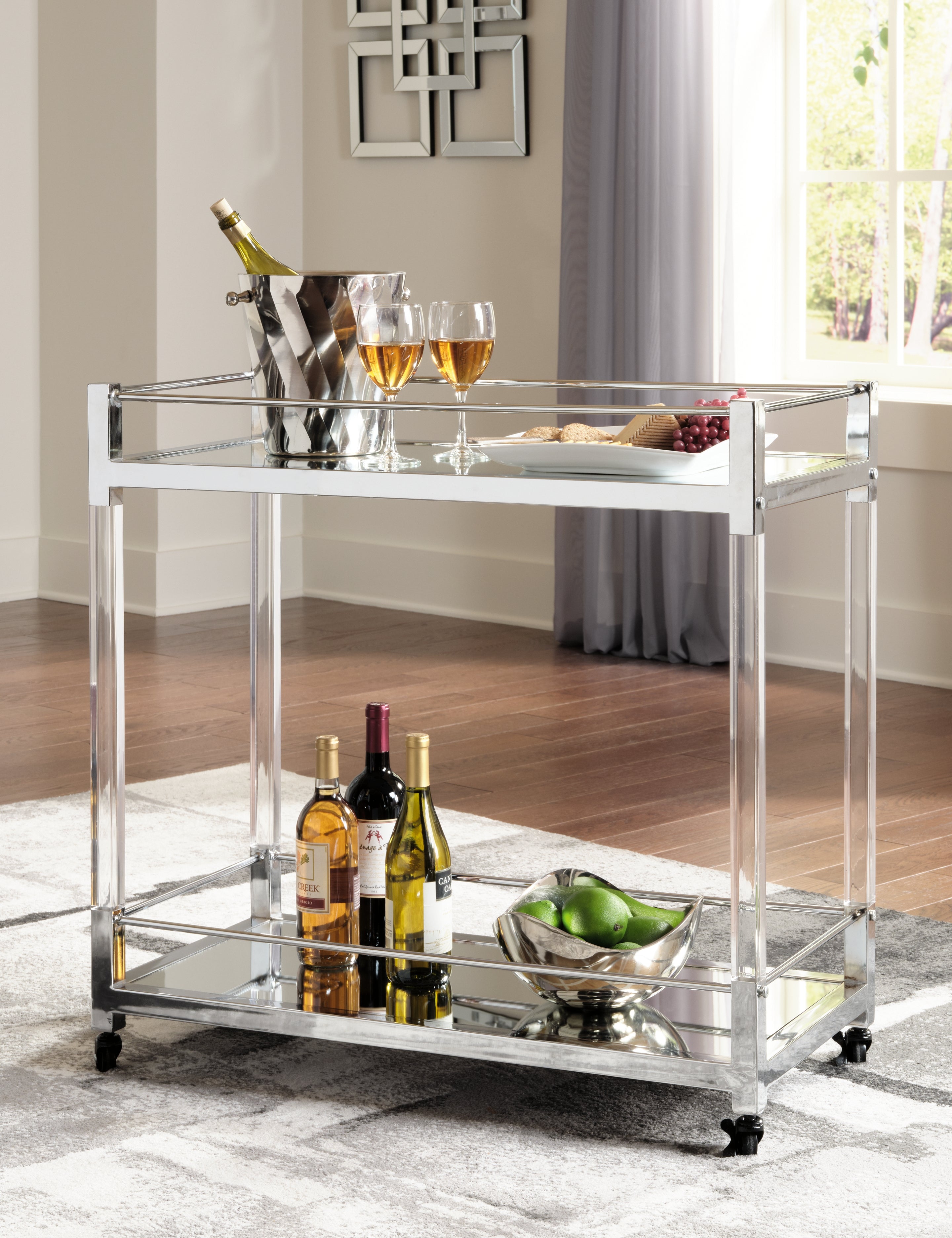 Fine Furniture & Decor - Ashley Furniture - Chaseton Bar Cart - Bar Cart / Clear/Silver Finish - A4000501