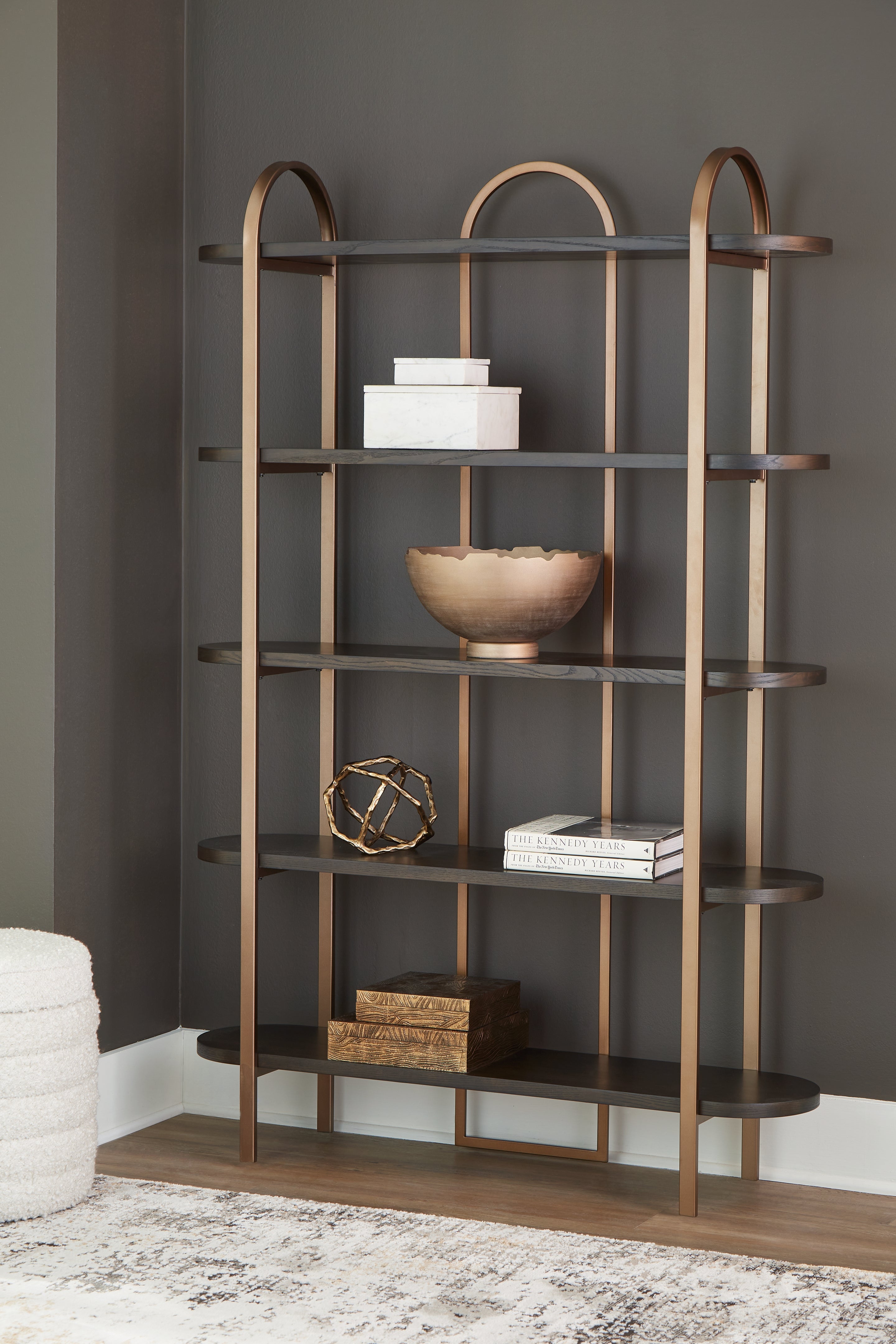 Fine Furniture & Decor - Ashley Furniture - Brentmour Bookcase - Bookcase / Brown/Gold Finish - A4000589