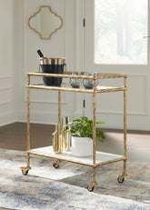 Fine Furniture & Decor - Ashley Furniture - Plattfield Bar Cart - Bar Cart / Antique Gold Finish - A4000625