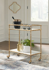 Fine Furniture & Decor - Ashley Furniture - Plattfield Bar Cart - Bar Cart / Antique Gold Finish - A4000625