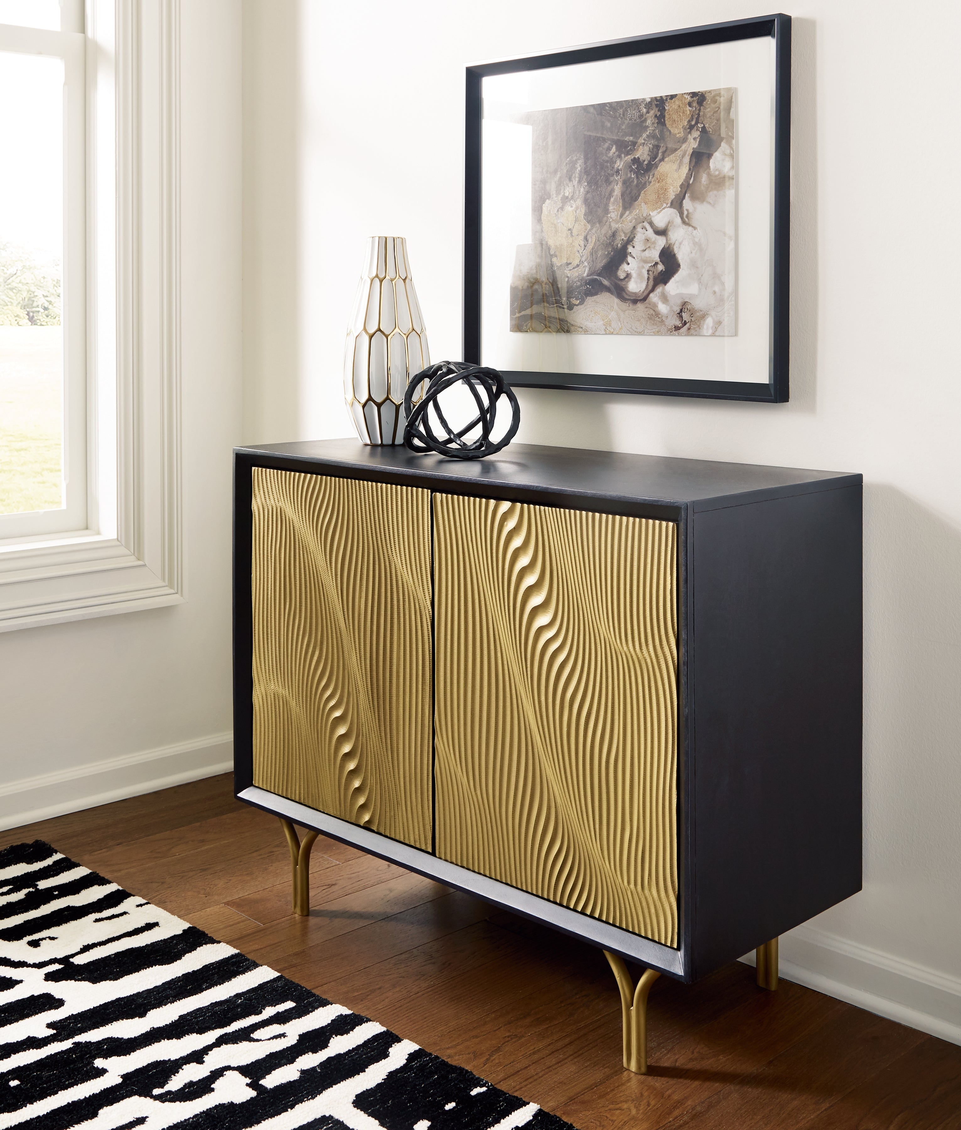 Fine Furniture & Decor - Ashley Furniture - Tayner Accent Cabinet - Accent Cabinet / Black/Gold Finish - A4000654