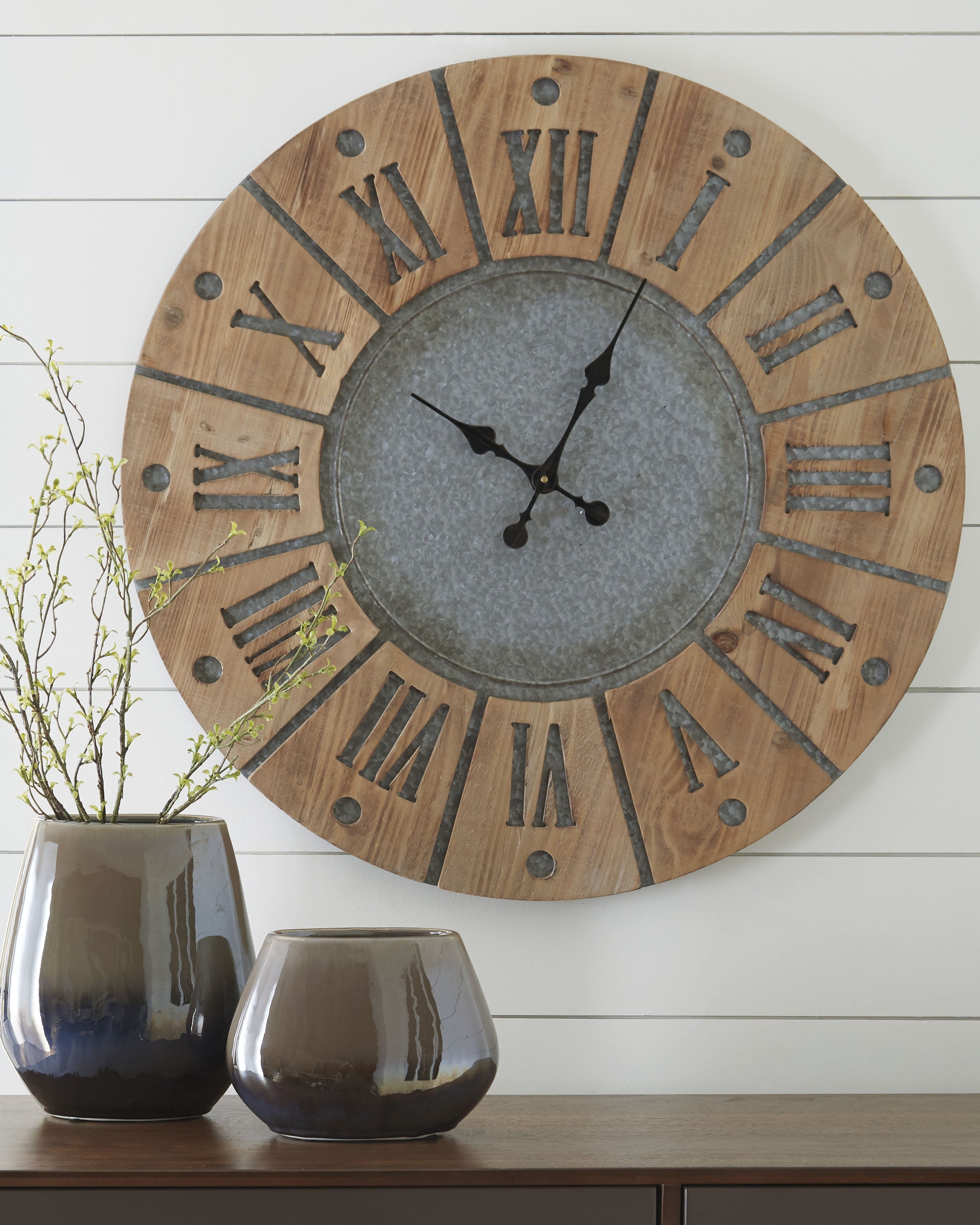Fine Furniture & Decor - Ashley Furniture - Payson Wall Decor - Wall Clock / Antique Gray/Natural - A8010076