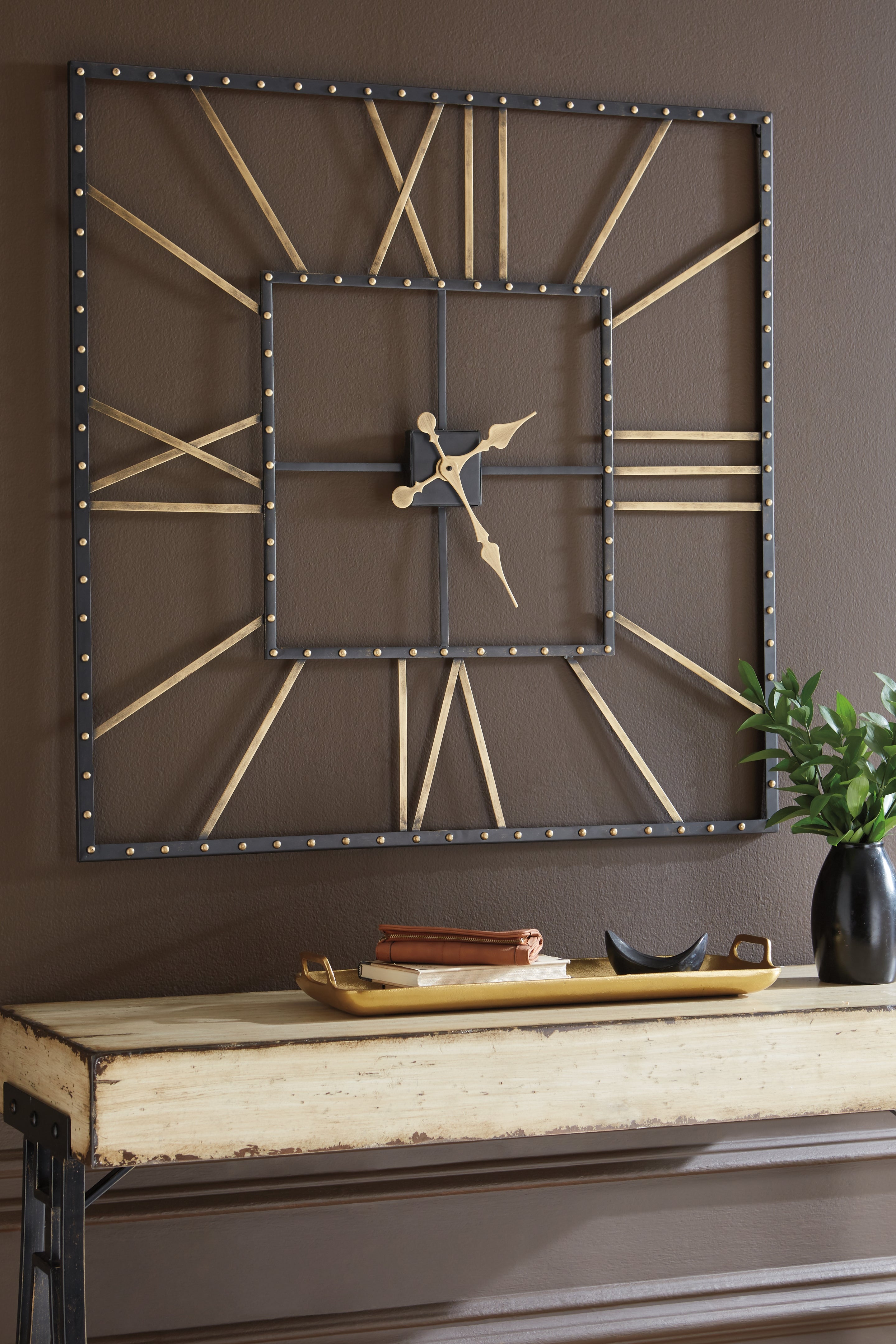 Fine Furniture & Decor - Ashley Furniture - Thames Wall Decor - Wall Clock / Black/Gold Finish - A8010112