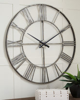 Fine Furniture & Decor - Ashley Furniture - Paquita Wall Decor - Wall Clock / Antique Silver - A8010237
