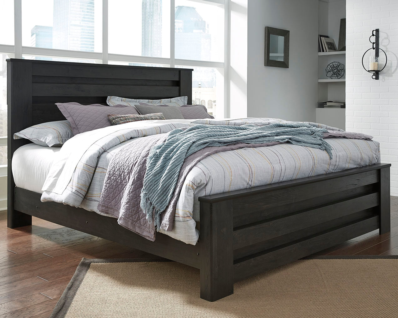 Fine Furniture & Decor - Ashley Furniture - Brinxton Bedroom - King Panel Bed / Charcoal - B249B4