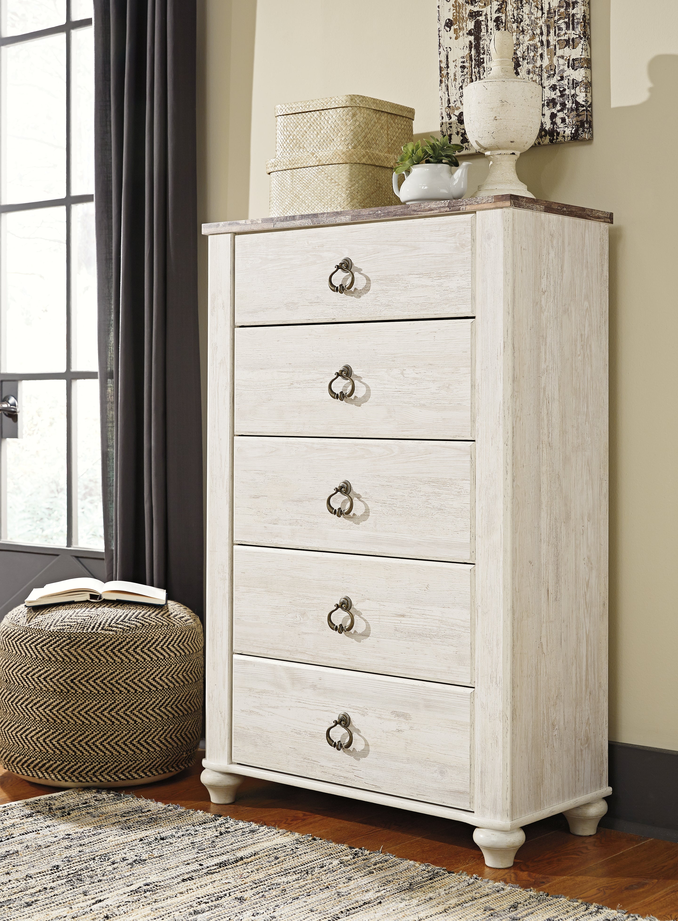 Fine Furniture & Decor - Ashley Furniture - Willowton Bedroom - Two Drawer Night Stand / Whitewash - B267-92