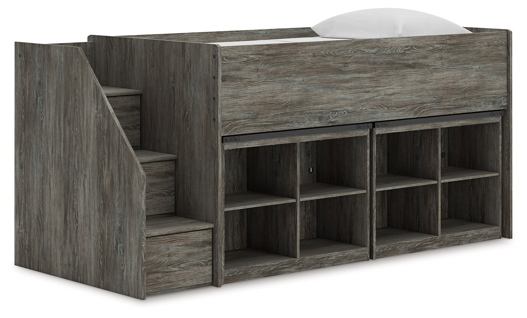 Fine Furniture & Decor - Ashley Furniture - Frandern Twin Loft Bed with Bookcase Storage - Twin Loft Bed with Bookcase Storage / Warm Gray - B4480B25