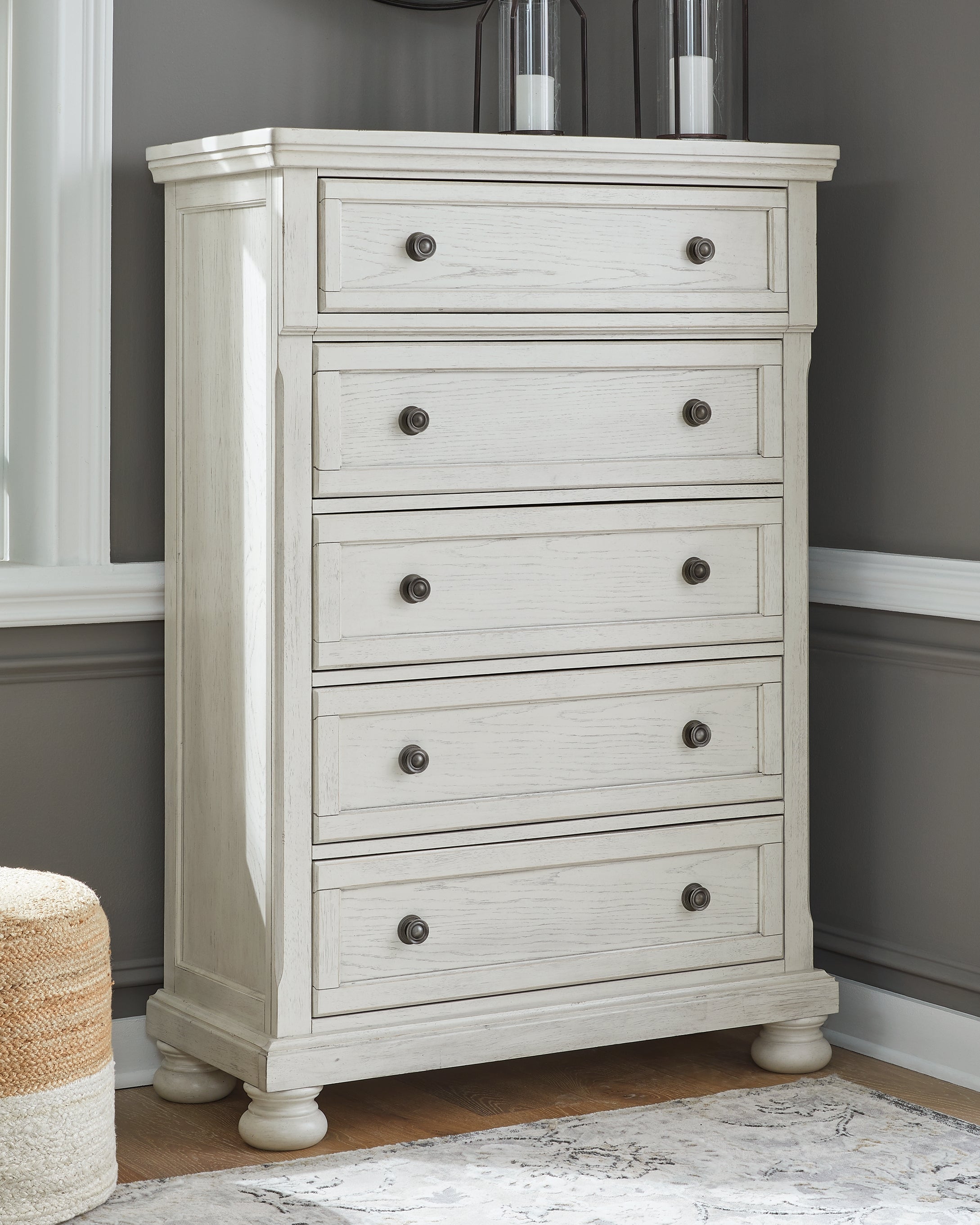 Fine Furniture & Decor - Ashley Furniture - Robbinsdale Bedroom - King Panel Storage Bed / Antique White - B742B25