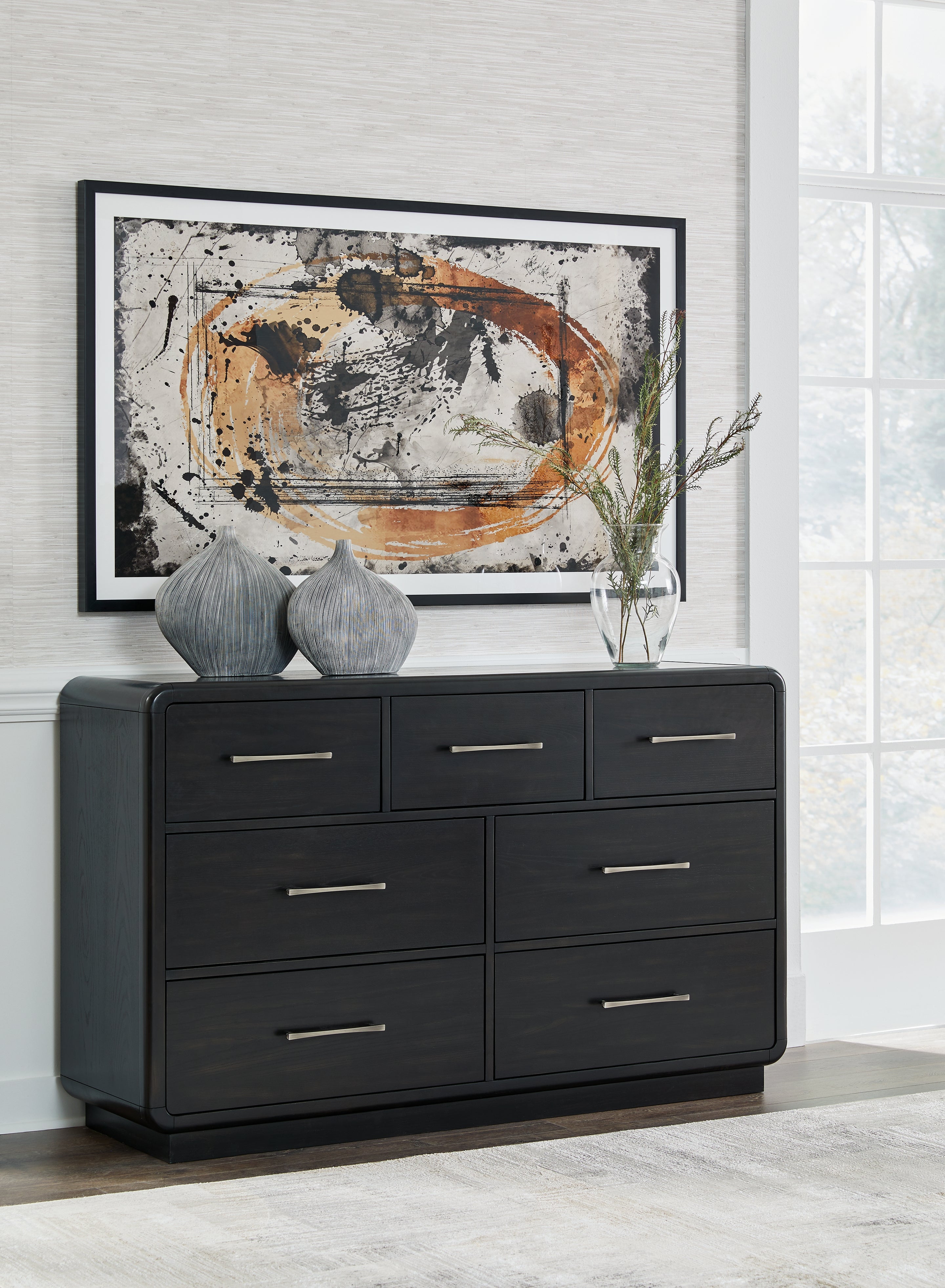 Fine Furniture & Decor - Ashley Furniture - Rowanbeck Bedroom - Dresser and Mirror / Black - B821B1