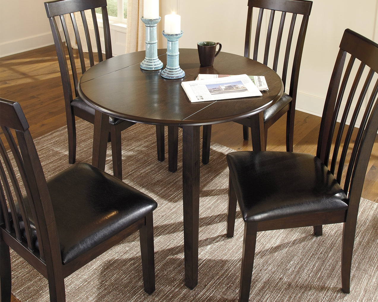 Fine Furniture & Decor - Ashley Furniture - Hammis Dining Room - Round DRM Drop Leaf Table / Dark Brown - D310-15