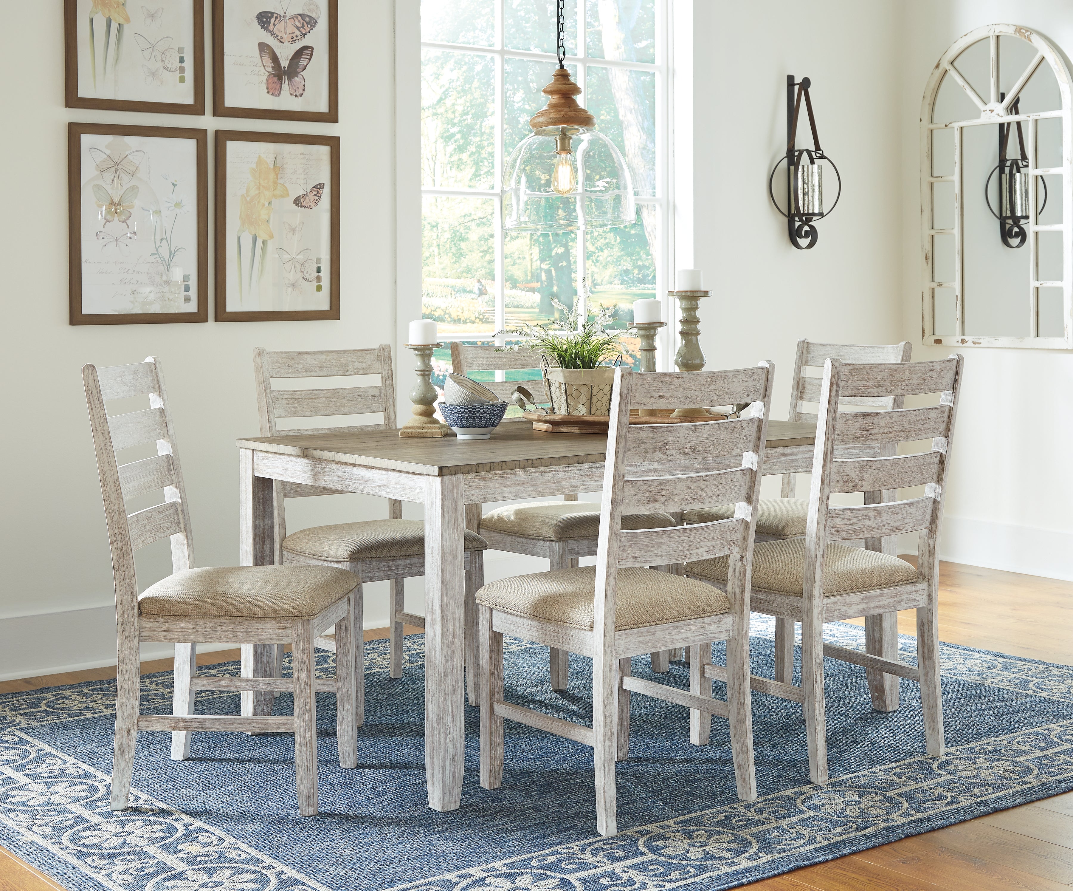 Fine Furniture & Decor - Ashley Furniture - Skempton Dining Room - Dining Room Table Set (7/CN) / White/Light Brown - D394-425
