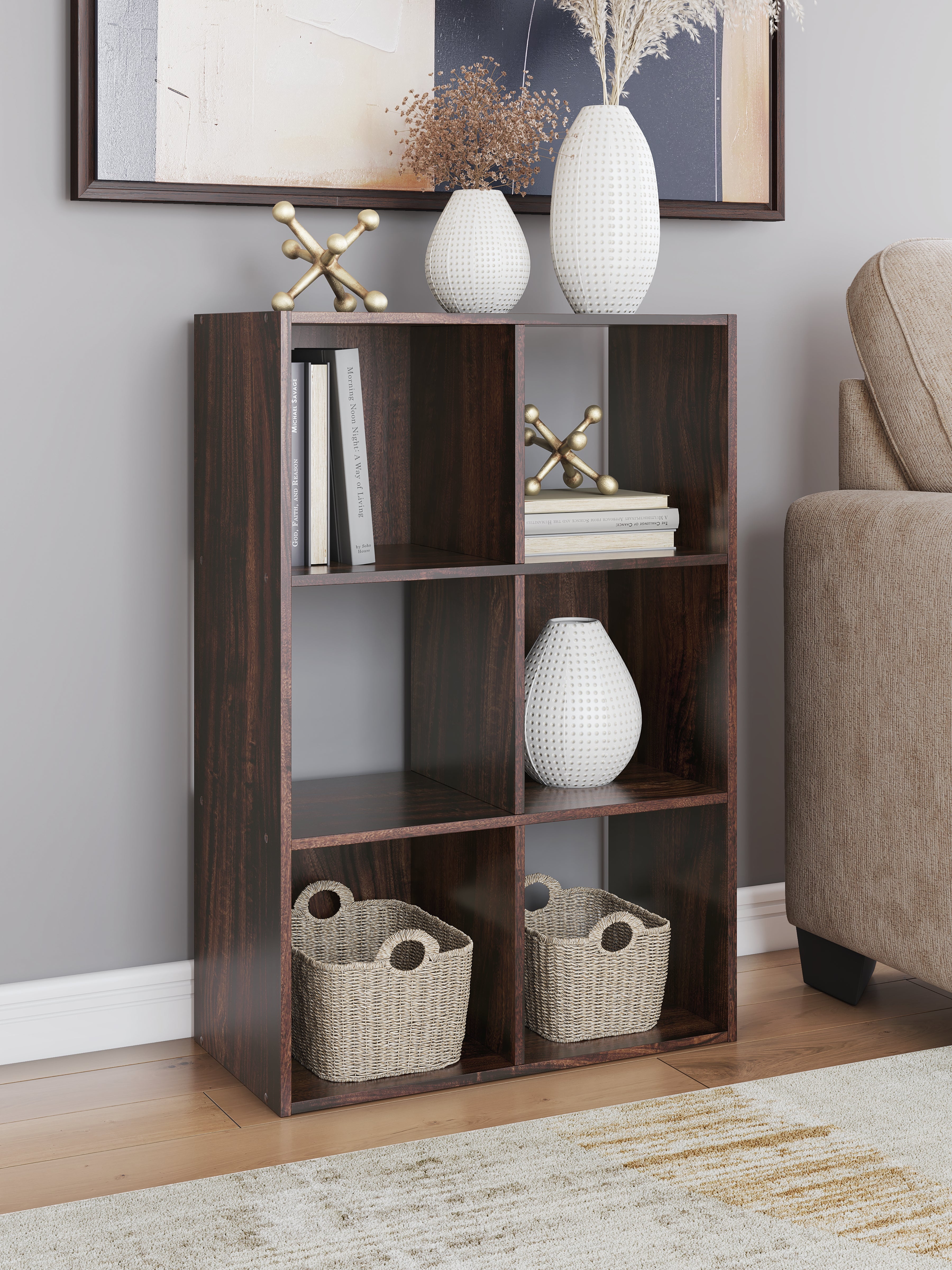 Fine Furniture & Decor - Ashley Furniture - Glosmount Six Cube Organizer - Six Cube Organizer / Cherry/Light Brown - EA1055-3X2