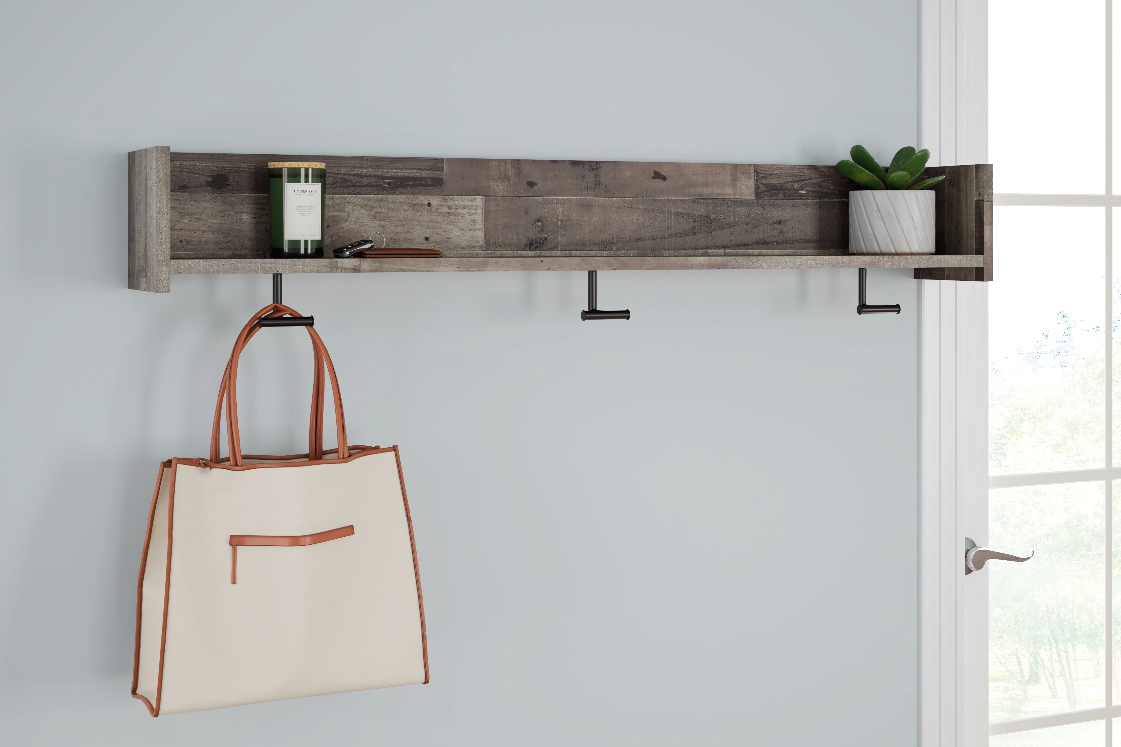 Fine Furniture & Decor - Ashley Furniture - Neilsville Wall Decor - Wall Mounted Coat Rack w/Shelf / Whitewash - EA2320-151