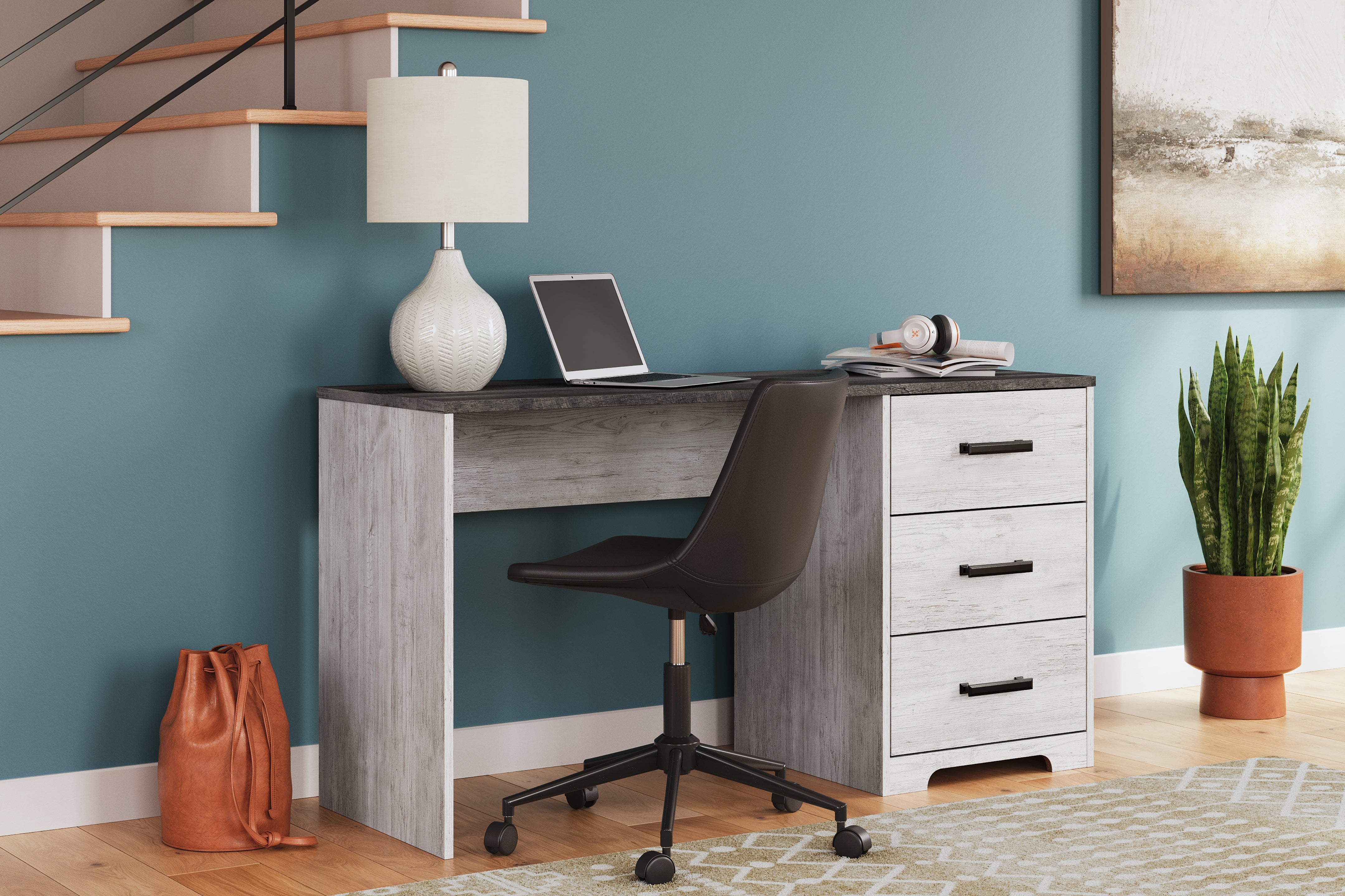 Fine Furniture & Decor - Ashley Furniture - Shawburn Office Desk - Home Office Desk / White/Dark Charcoal Gray - H4121-34