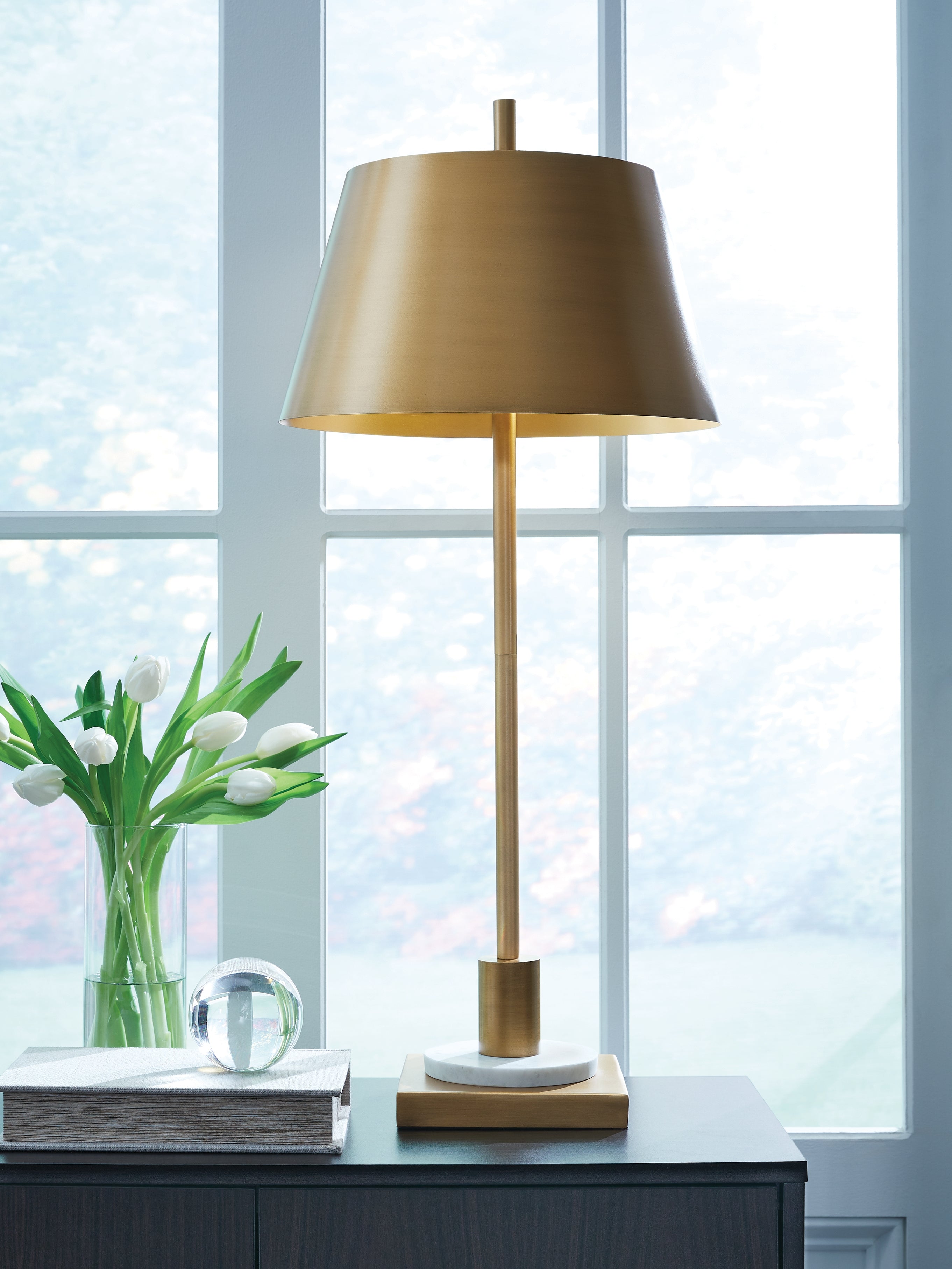 Fine Furniture & Decor - Ashley Furniture - Fritzburn Lighting - Metal Table Lamp (1/CN) / Gold Finish/White - L208444