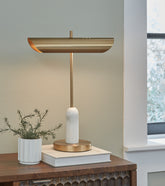 Fine Furniture & Decor - Ashley Furniture - Rowleigh Lighting - Marble Desk Lamp (1/CN) / Gold Finish/White - L734392