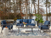 Fine Furniture & Decor - Ashley Furniture - Gali Outdoor - Sofa/Chairs/Table Set (4/CN) / Gray/Blue - P275-081