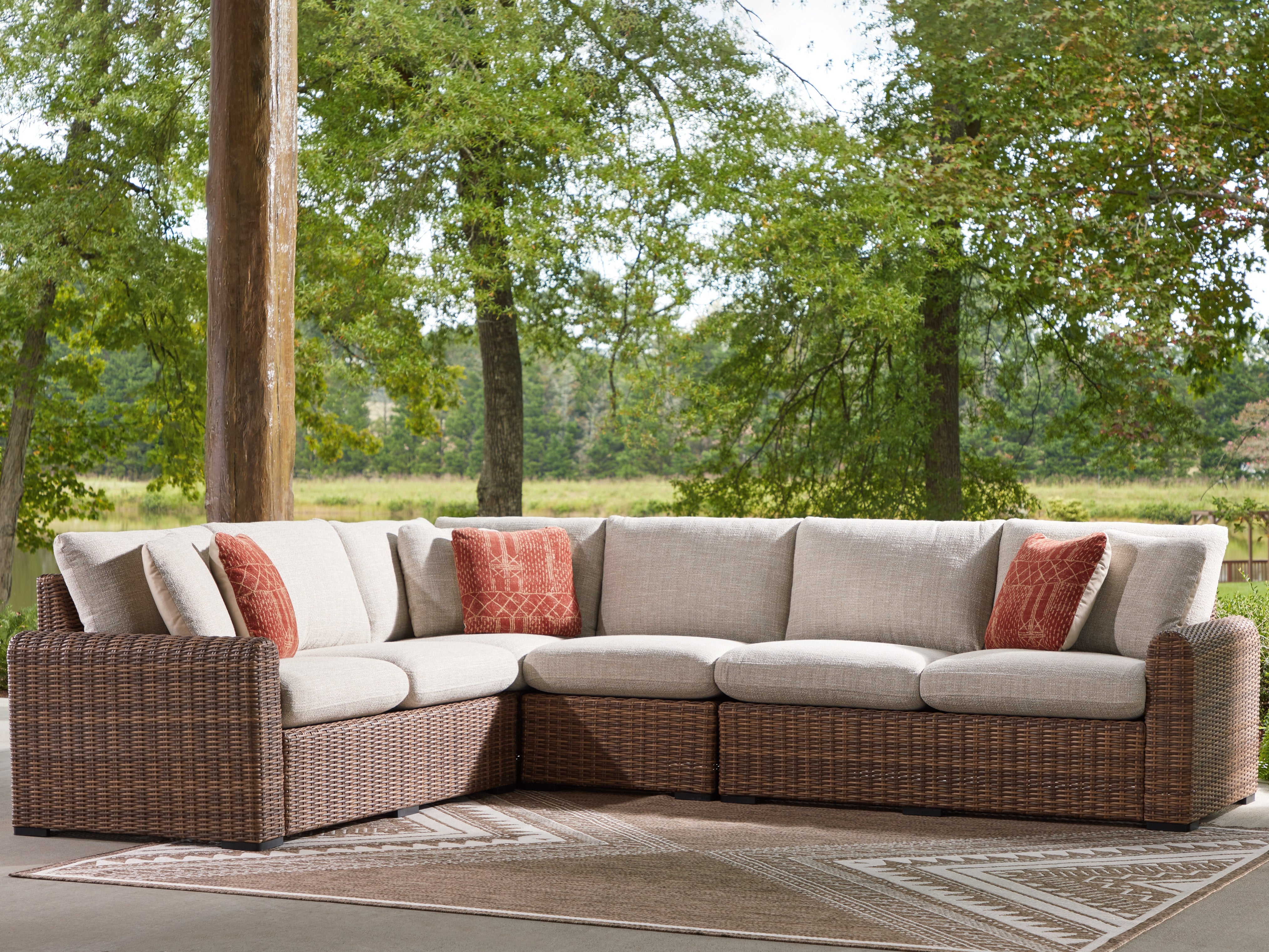 Fine Furniture & Decor - Ashley Furniture - Dolan Creek Outdoor - 4-Piece Outdoor Sectional / Beige/Brown - PCP610P2