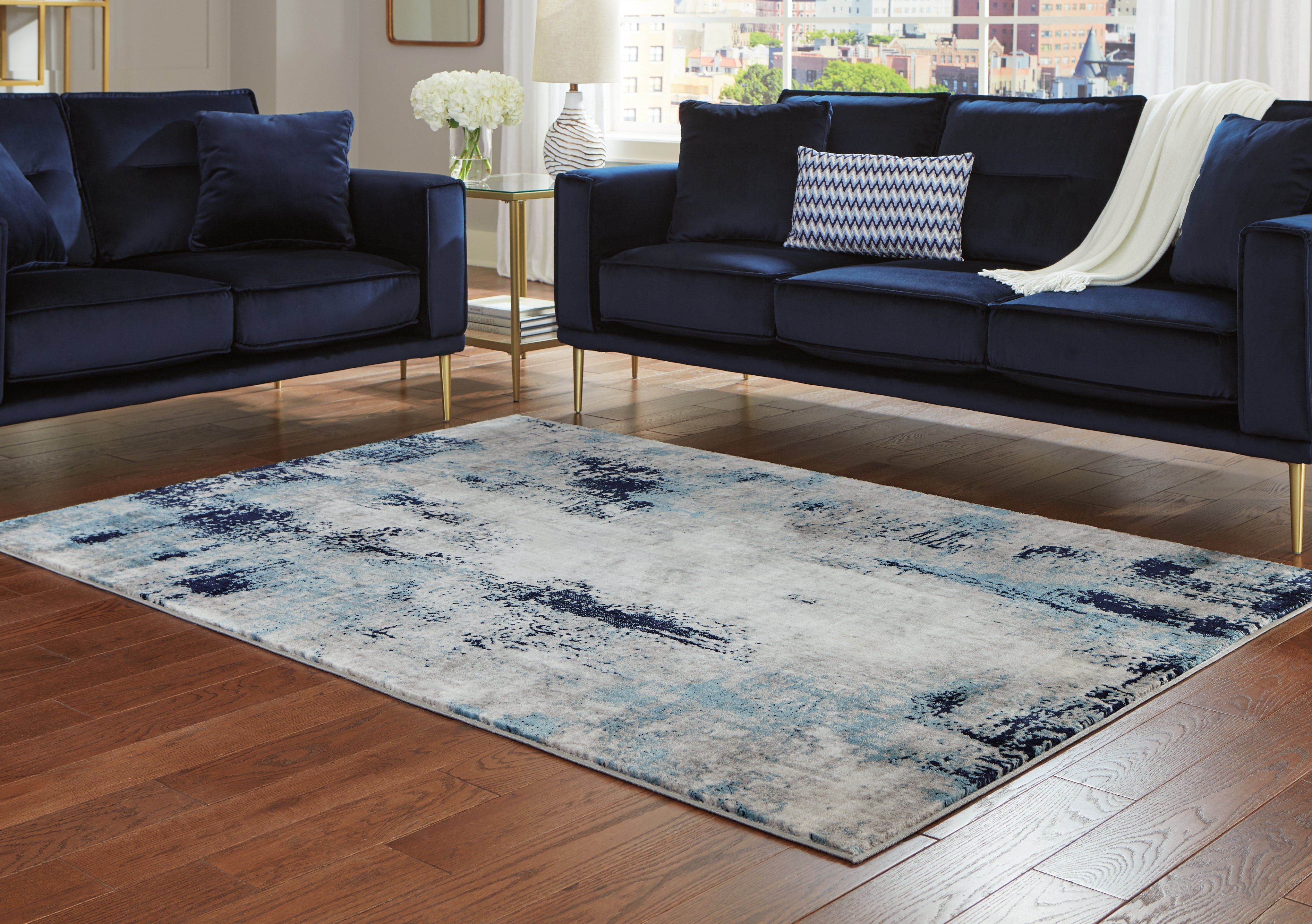 Fine Furniture & Decor - Ashley Furniture - Leonelle Rug - 5'3" x 7'3" Rug / Cream/Blue/Gray - R404872