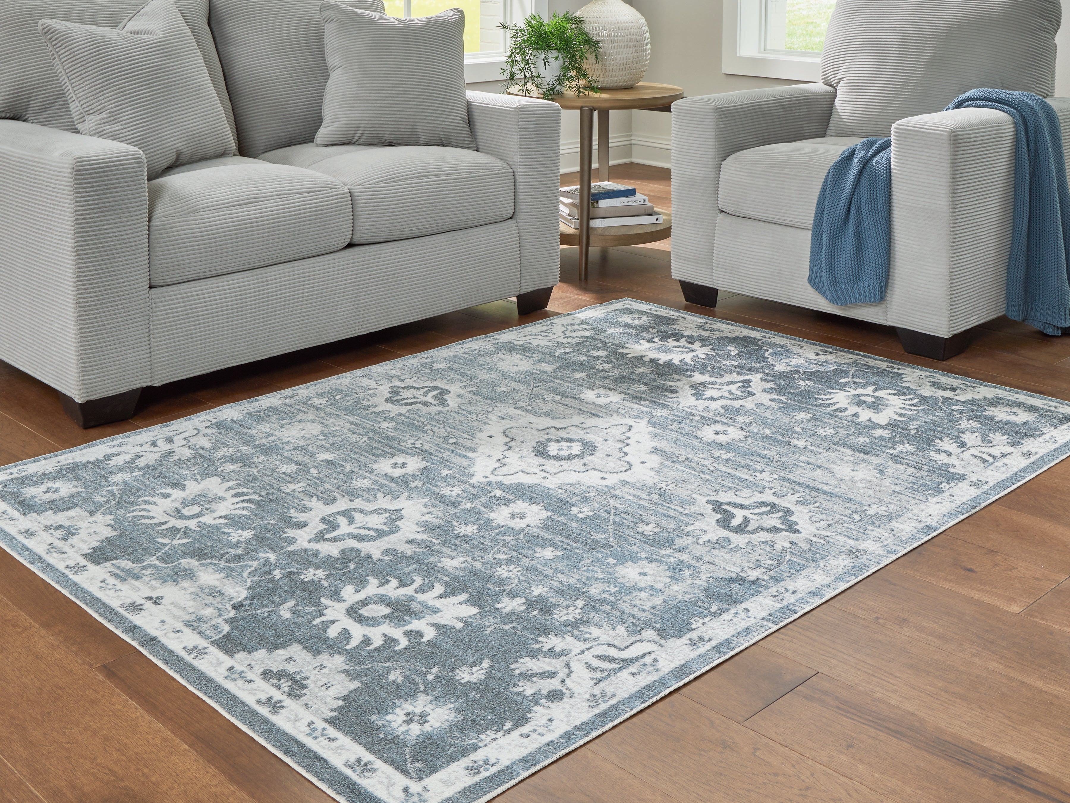 Fine Furniture & Decor - Ashley Furniture - Avanworths Rug - Washable 7'10" x 10' Area Rug / Blue/Gray/Ivory - R407791