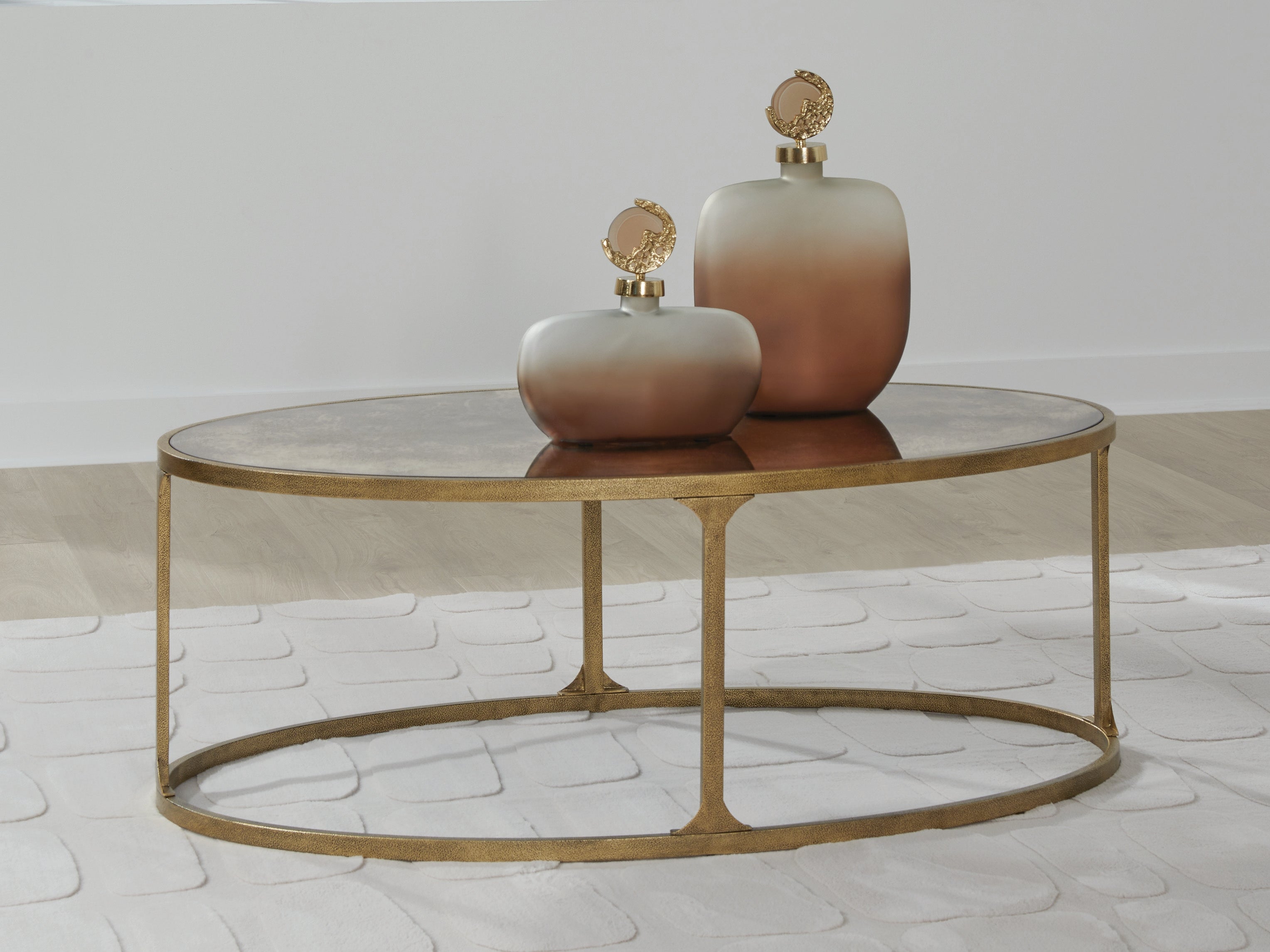 Fine Furniture & Decor - Ashley Furniture - Korajane Coffee Table - Oval Cocktail Table / Antique Gold - T399-0