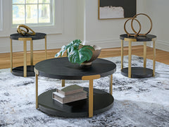 Fine Furniture & Decor - Ashley Furniture - Shylore Table (Set of 3) - Occasional Table Set (3/CN) / Black/Brass Finish - T410-13