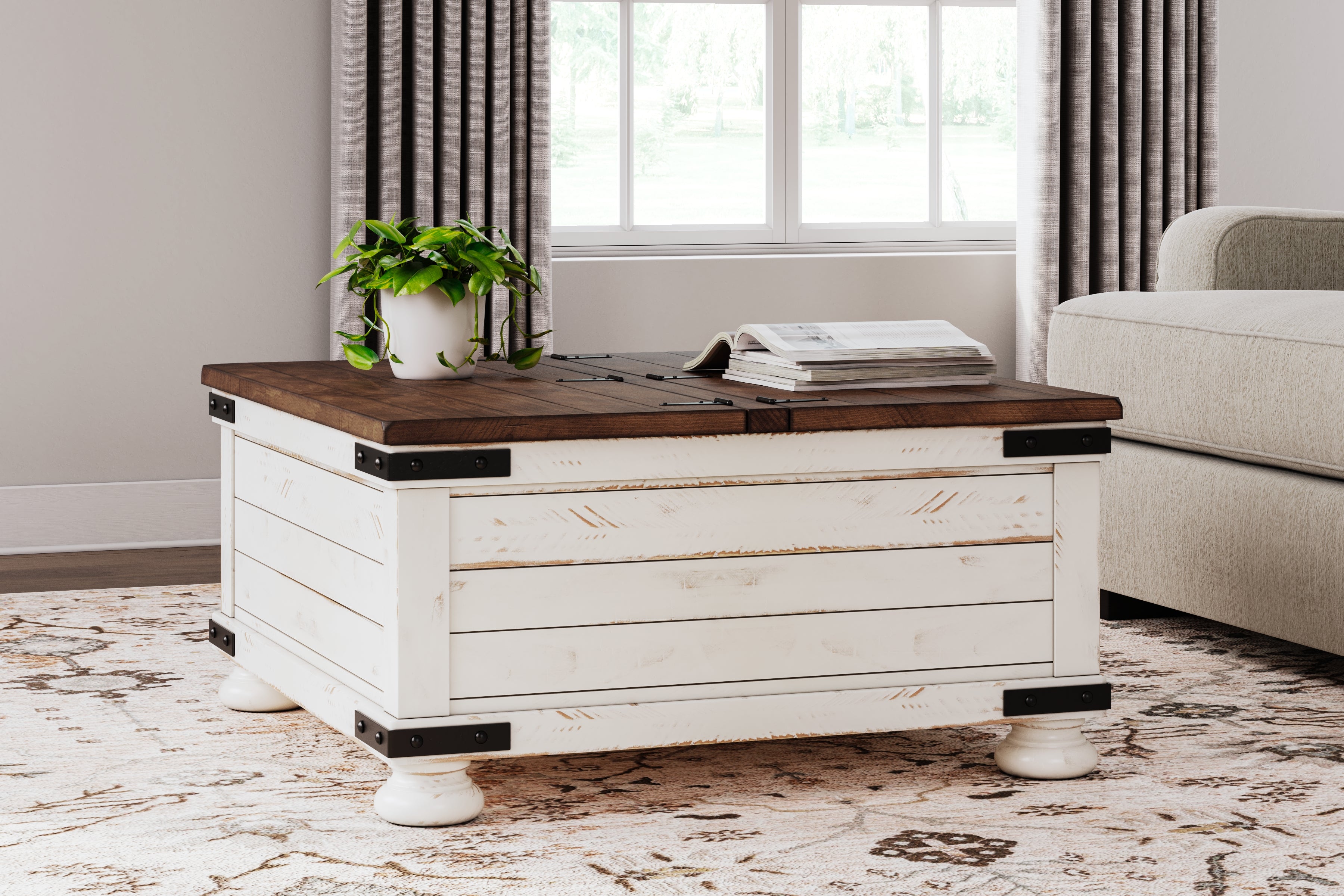 Fine Furniture & Decor - Ashley Furniture - Wystfield Coffee Table - Cocktail Table with Storage / White/Brown - T459-20