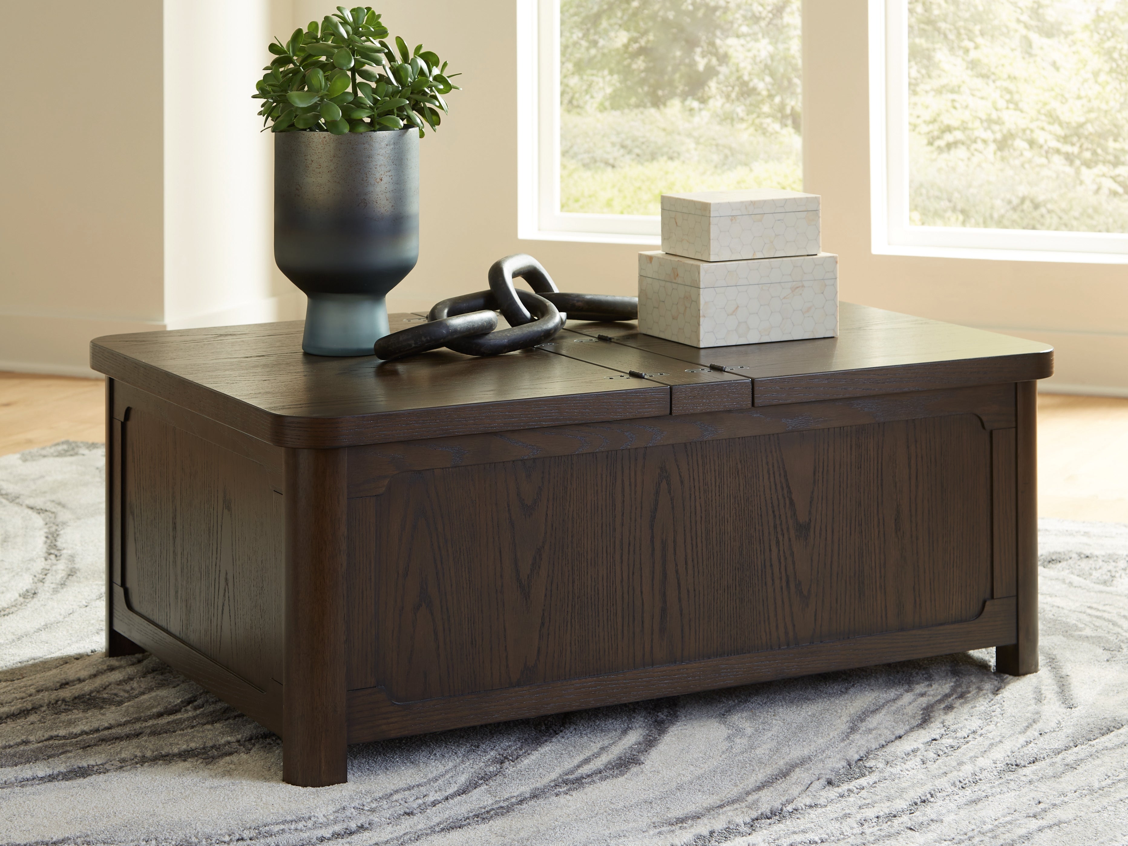 Fine Furniture & Decor - Ashley Furniture - Breckington Coffee Table With Storage - Cocktail Table with Storage / Dark Brown - T678-20