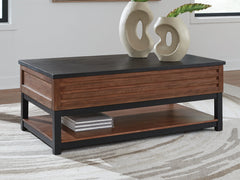 Fine Furniture & Decor - Ashley Furniture - Kallari Lift-Top Coffee Table - Lift Top Cocktail Table / Warm Brown/Black - T737-9