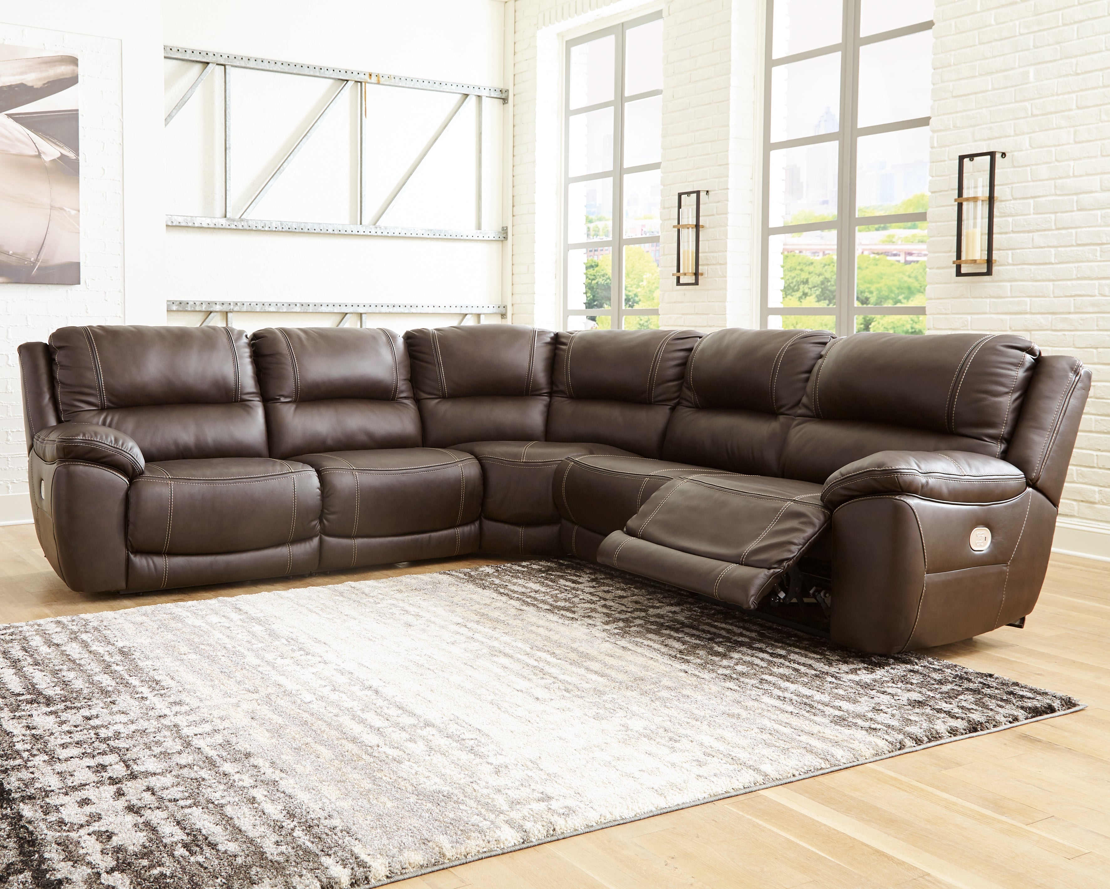 Fine Furniture & Decor - Ashley Furniture - Dunleith Sectional - 4-Piece Power Reclining Sectional / Chocolate - U71604S6
