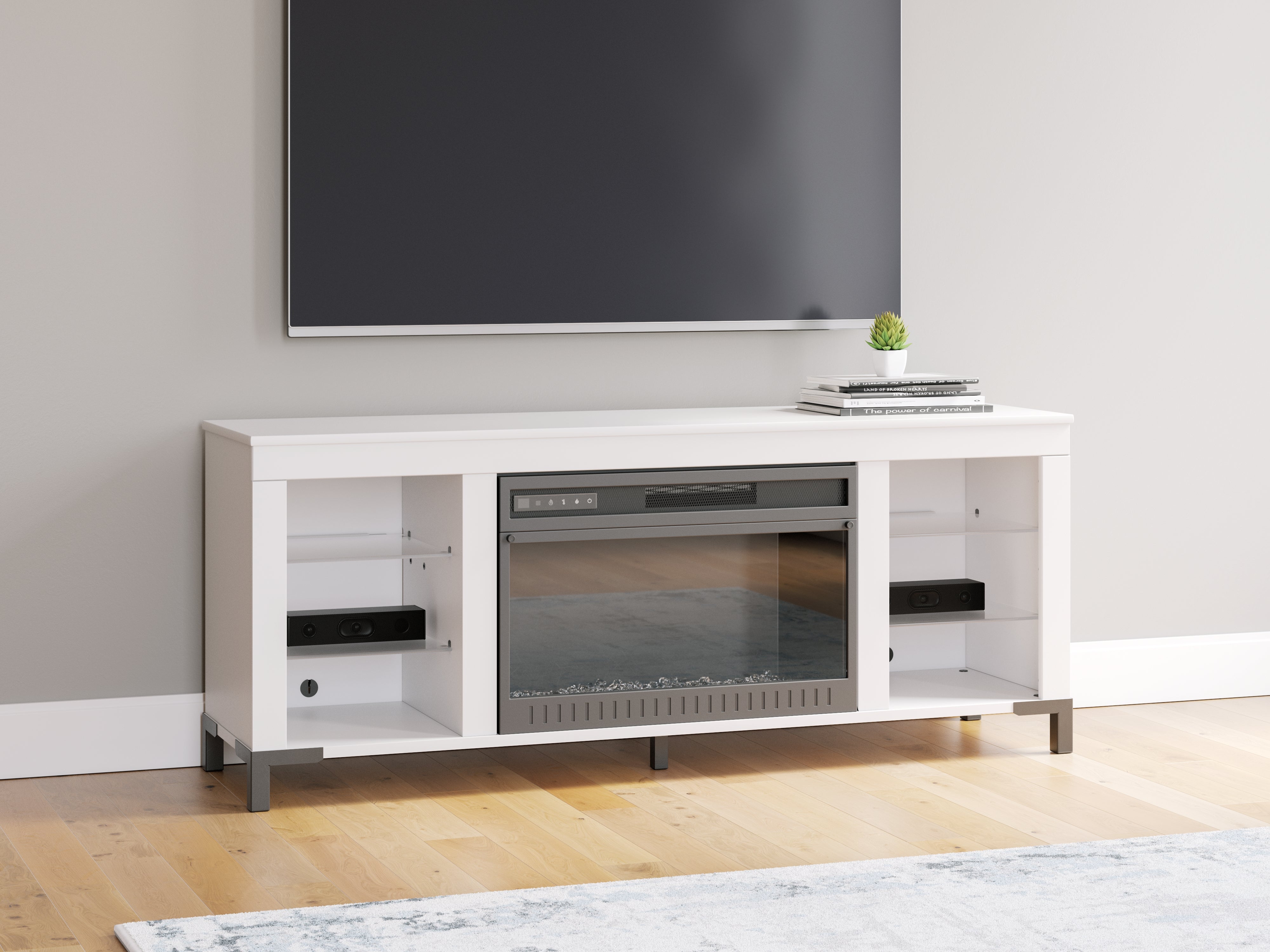 Fine Furniture & Decor - Ashley Furniture - Brollevi TV Stand - 60" with Electric Fireplace / White - W2722-168