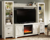 Fine Furniture & Decor - Ashley Furniture - Bellaby 4-Piece Entertainment Center with Fireplace - 4-Piece Entertainment Center with Fireplace / Whitewash - W331W5