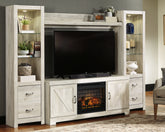Fine Furniture & Decor - Ashley Furniture - Bellaby 4-Piece Entertainment Center with Electric Fireplace - 4-Piece Entertainment Center with Electric Fireplace / Whitewash - W331W8