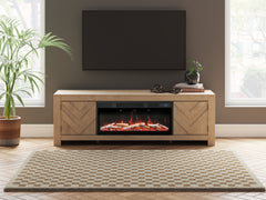 Fine Furniture & Decor - Ashley Furniture - Cayboni 71" TV Stand with Electric Fireplace - 71" TV Stand with Electric Fireplace / Tan - W3787W1