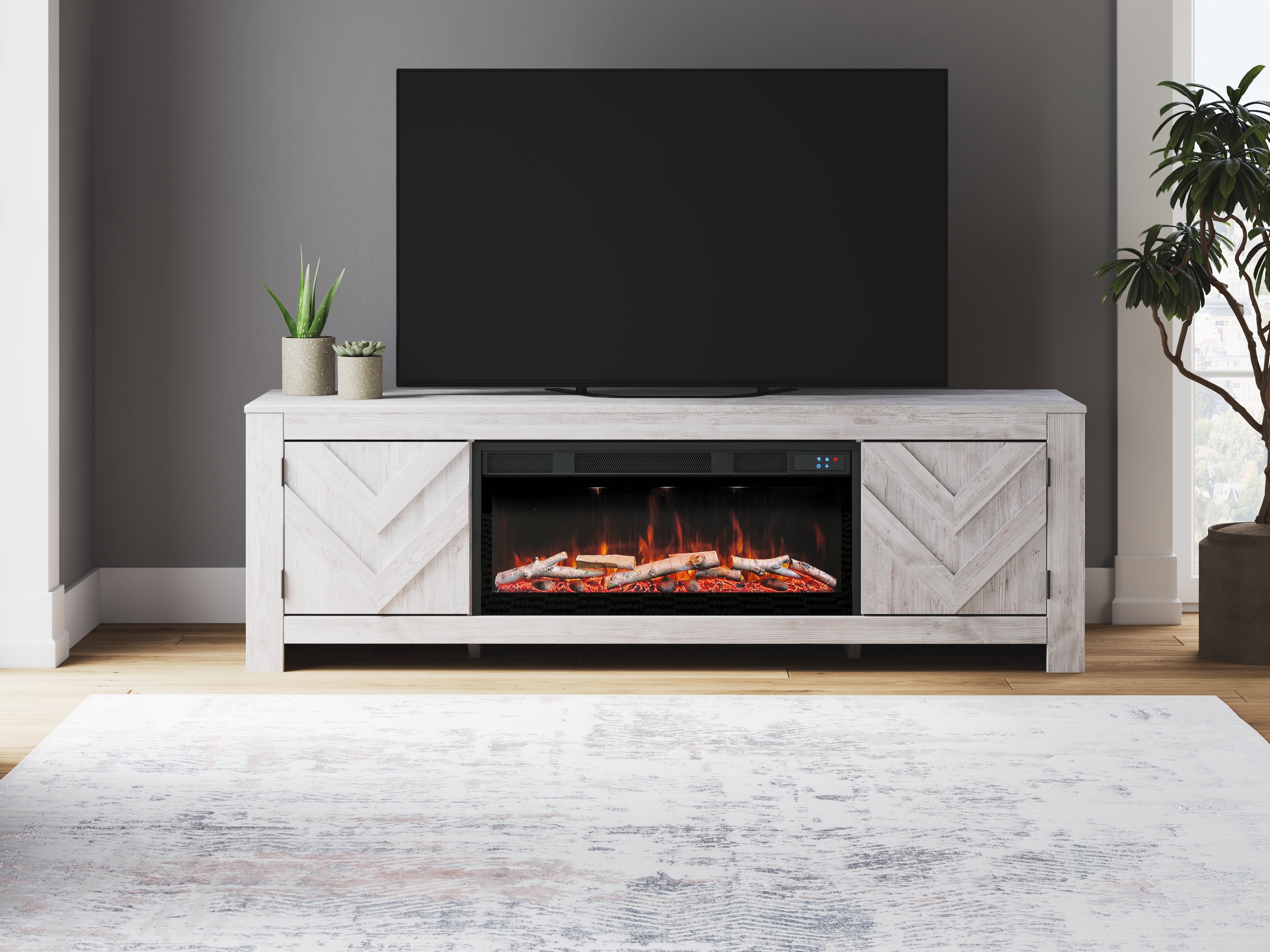 Fine Furniture & Decor - Ashley Furniture - Cayboni 71" TV Stand with Electric Fireplace - 71" TV Stand with Electric Fireplace / Whitewash - W3788W1