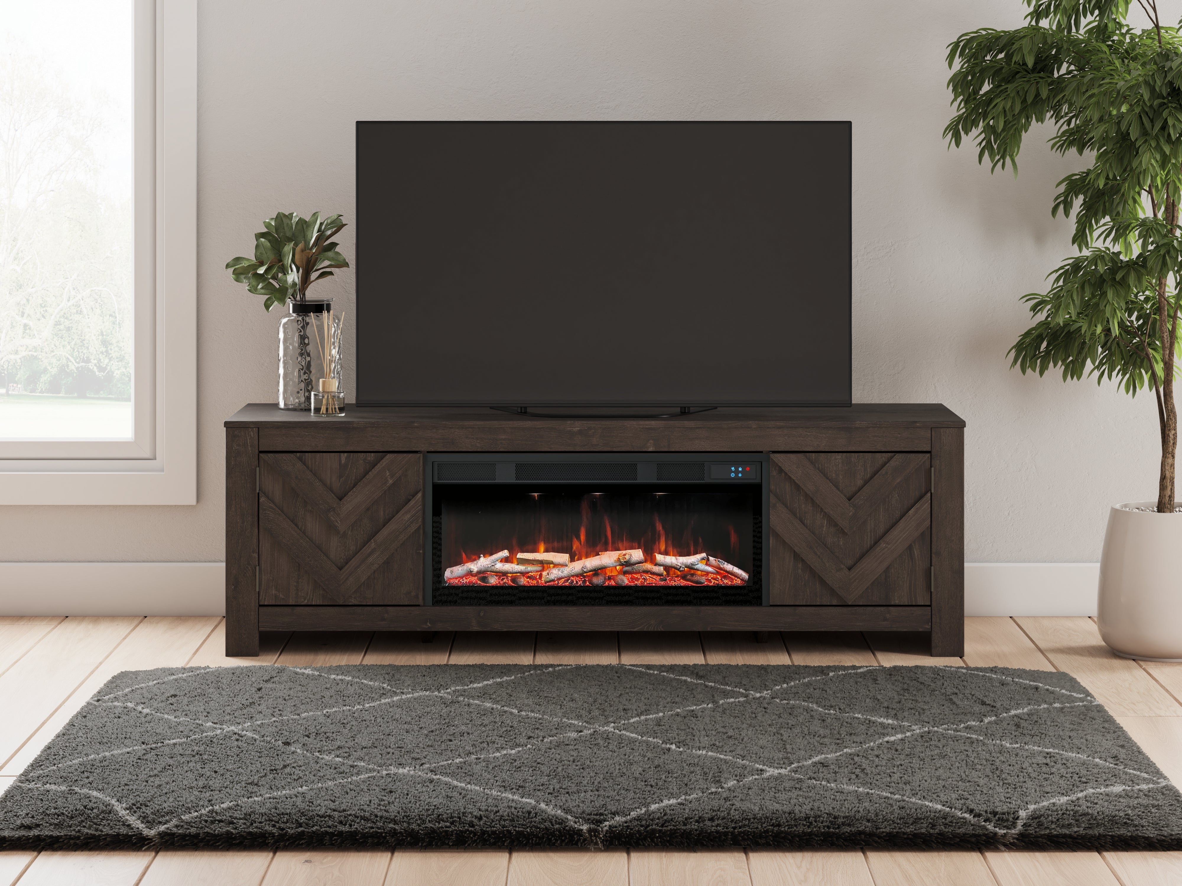 Fine Furniture & Decor - Ashley Furniture - Cayboni 71" TV Stand with Electric Fireplace - 71" TV Stand with Electric Fireplace / Black - W3789W1