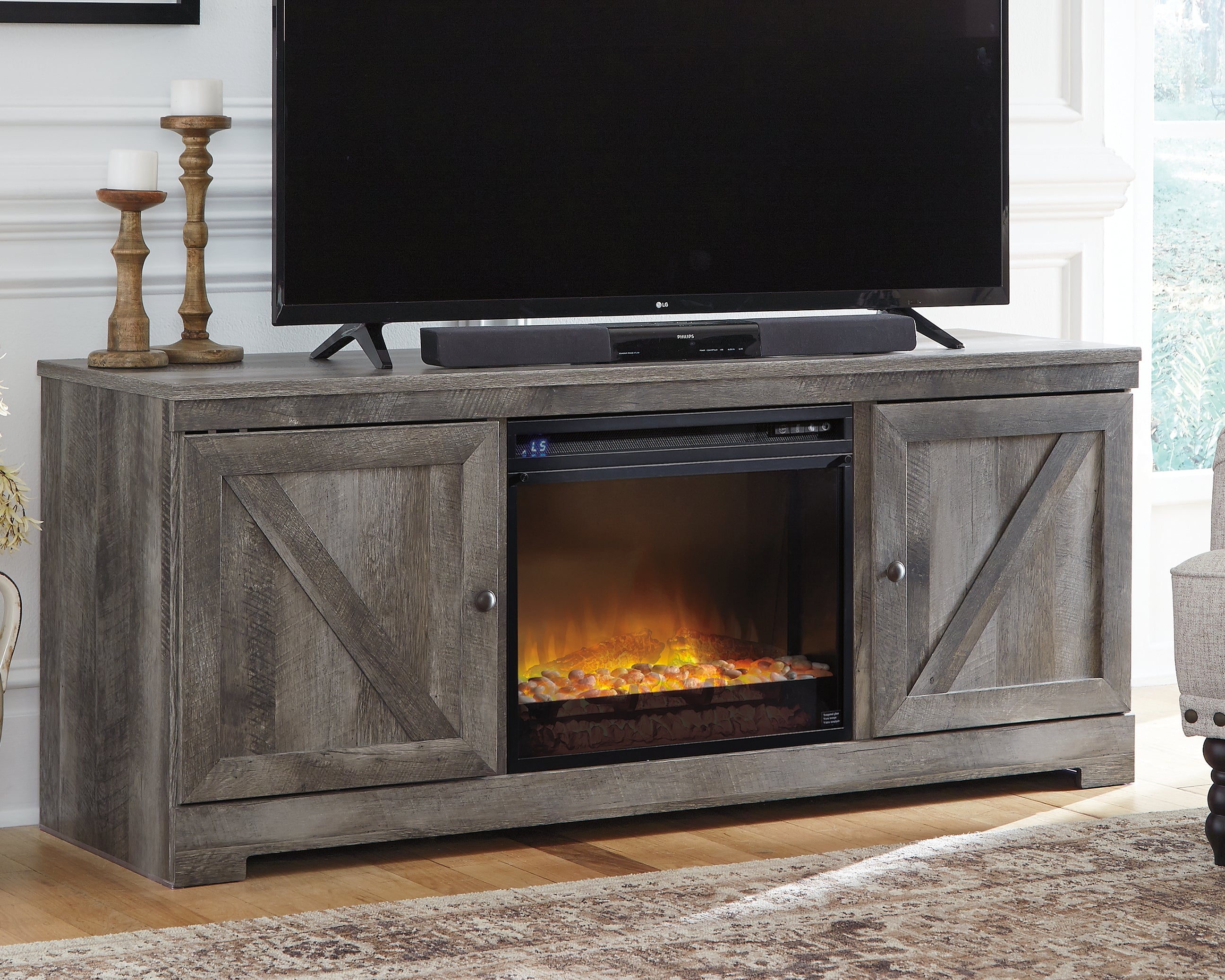 Fine Furniture & Decor - Ashley Furniture - Wynnlow 63" TV Stand with Electric Fireplace - 63" TV Stand with Electric Fireplace / Gray - W440W4
