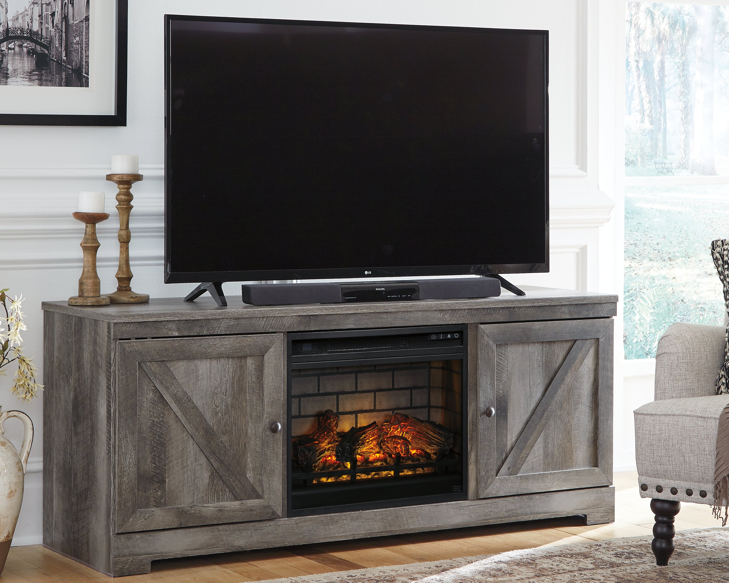 Fine Furniture & Decor - Ashley Furniture - Wynnlow 63" TV Stand with Electric Fireplace - 63" TV Stand with Electric Fireplace / Gray - W440W9