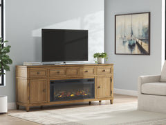 Fine Furniture & Decor - Ashley Furniture - Sharlance 81" TV Stand with Electric Fireplace - 81" TV Stand with Electric Fireplace / Light Brown - W655W1