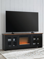 Fine Furniture & Decor - Ashley Furniture - Wildenauer 76" TV Stand with Electric Fireplace - 76" TV Stand with Electric Fireplace / Brown/Black - W664W2