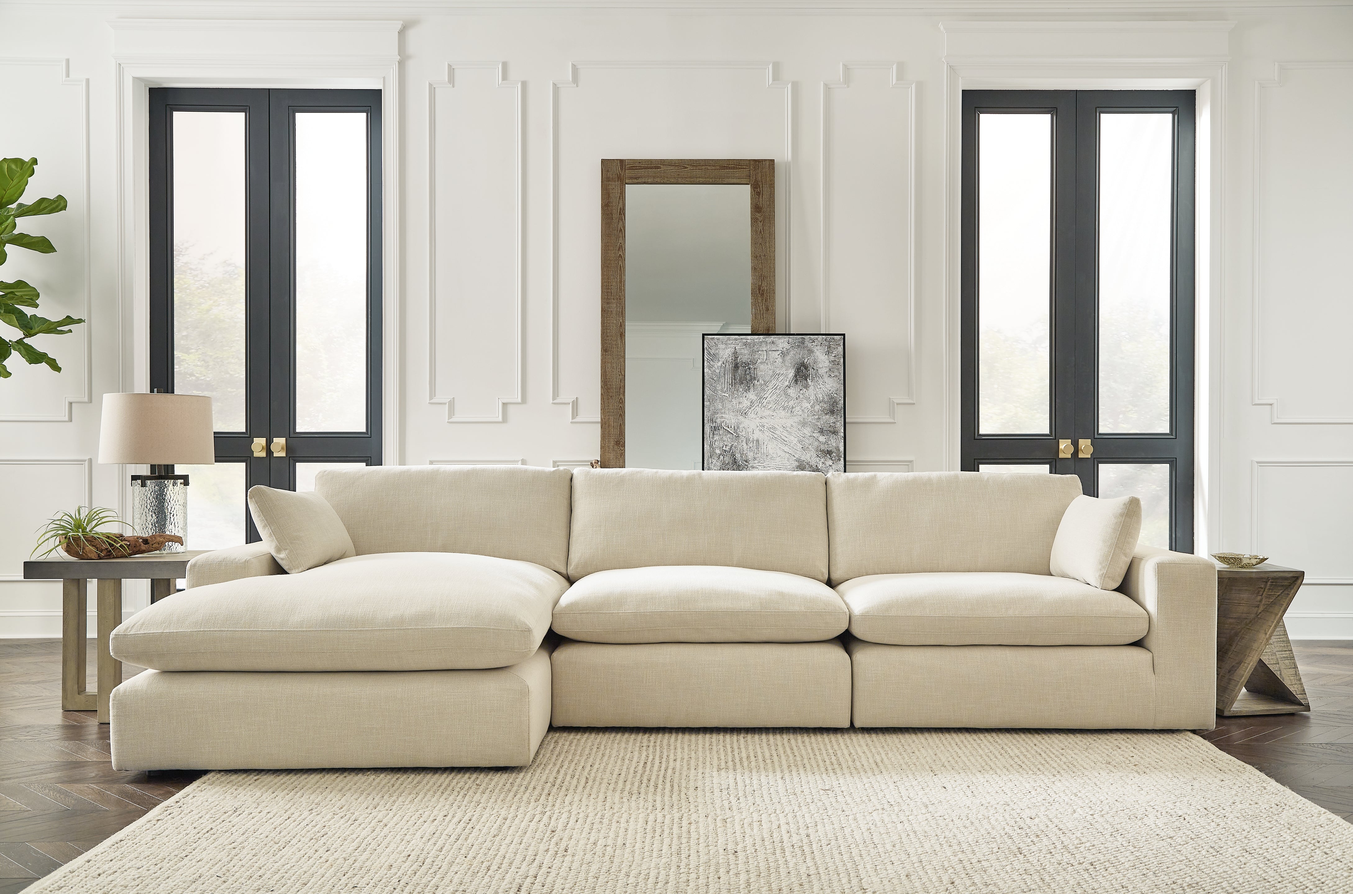 Fine Furniture & Decor - Ashley Furniture - Elyza Sectional - RAF 3-Piece Sectional with Chaise / Linen - 10006S3