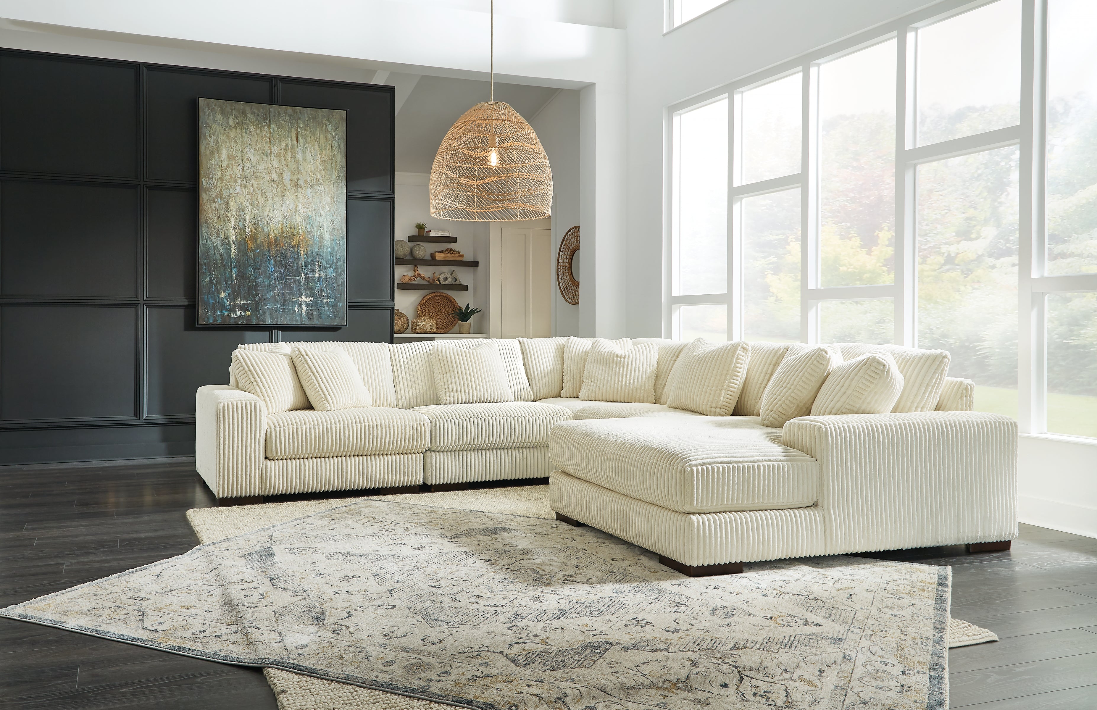 Fine Furniture & Decor - Ashley Furniture - Lindyn Sectional - RAF 5-Piece Sectional with Chaise / Ivory - 21104S7