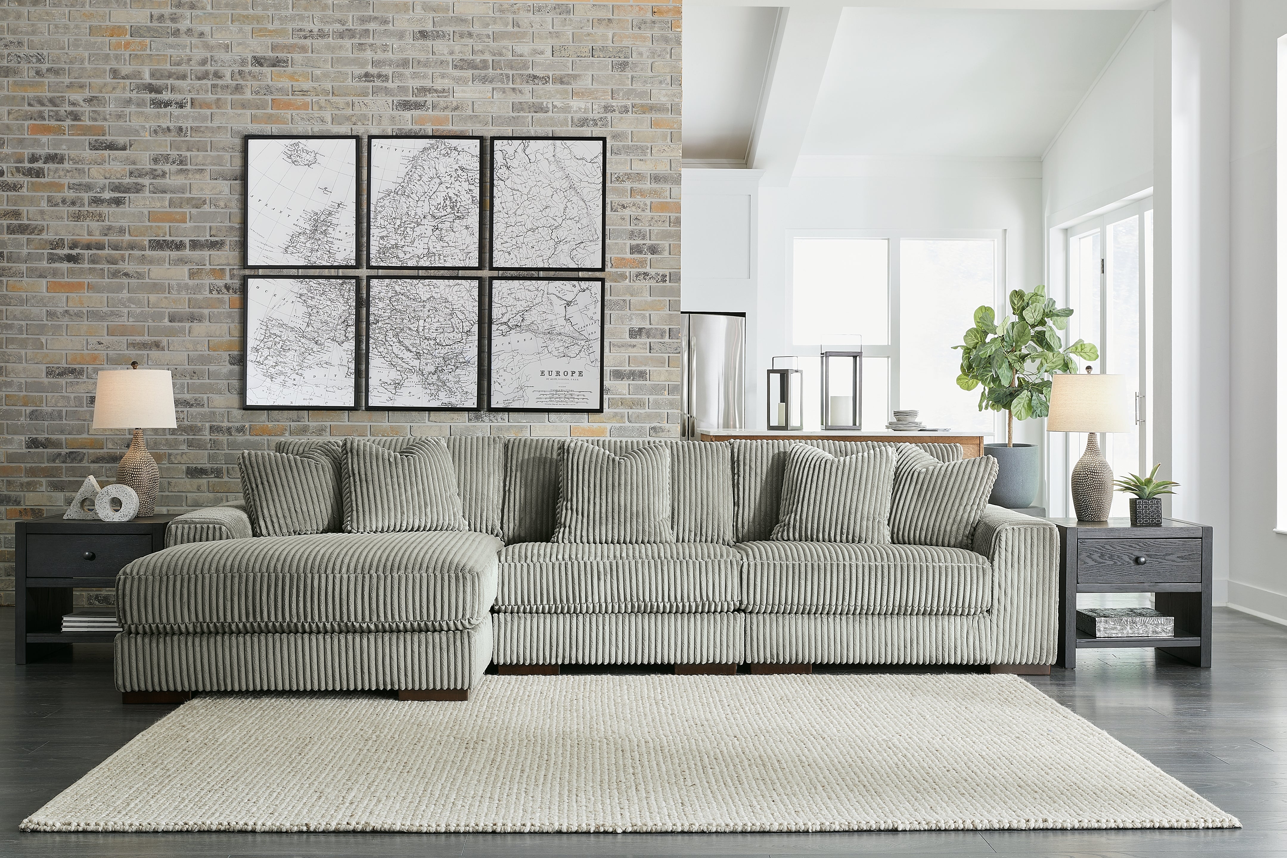 Fine Furniture & Decor - Ashley Furniture - Lindyn Sectional - RAF 3-Piece Sectional with Chaise / Fog - 21105S10